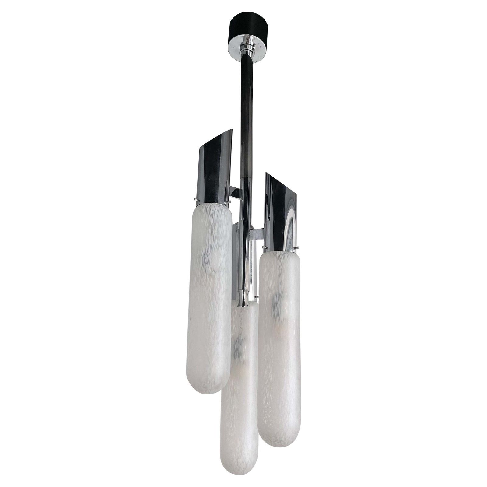 Chandelier Murano Glass Tube And Metal Chrome By Mazzega, Italy, 1970s