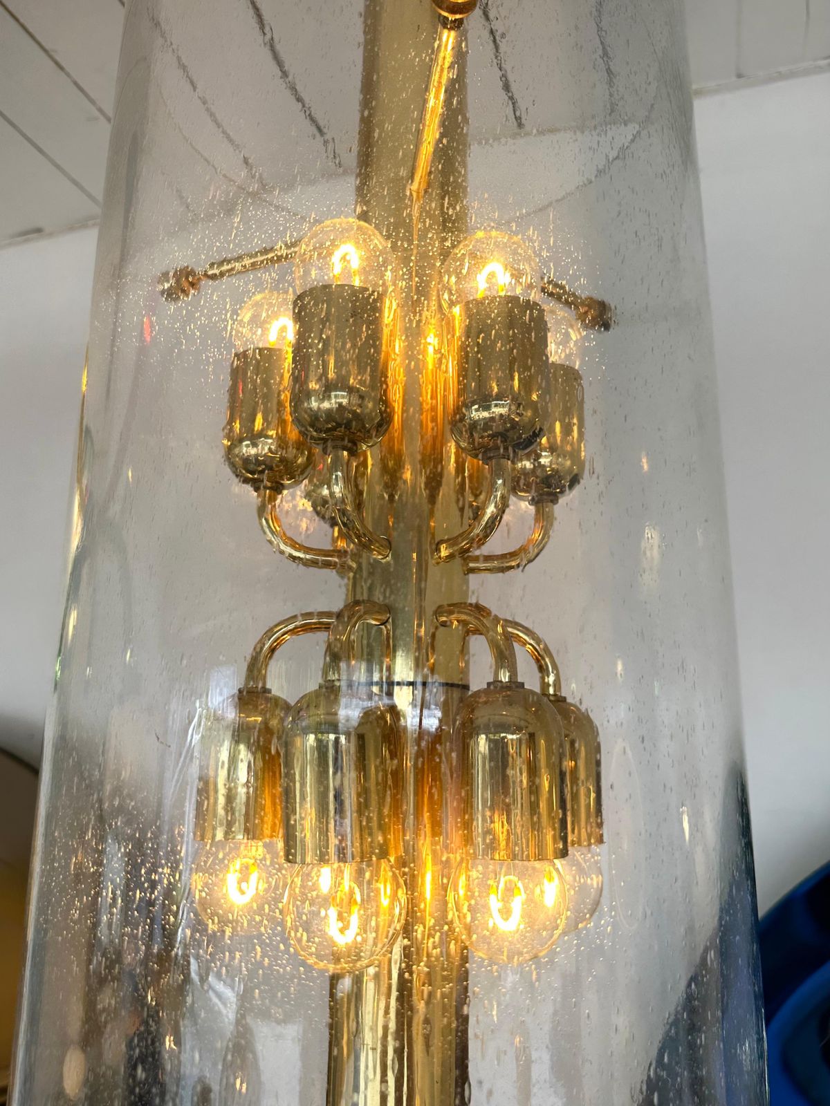 Brass And Glass Tube Chandelier. Italy, 1970s photo 3421.0
