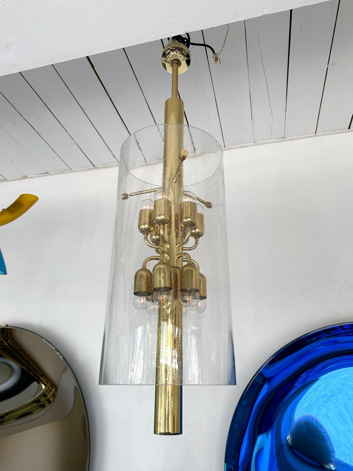 Brass And Glass Tube Chandelier. Italy, 1970s photo vinterior