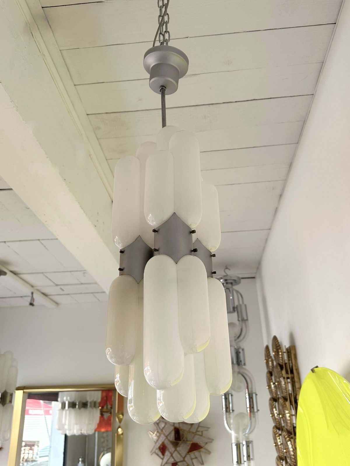 Lighting Chandelier Torpedo Murano Glass Metal By Carlo Nason For Mazzega, Italy, 1970s photo