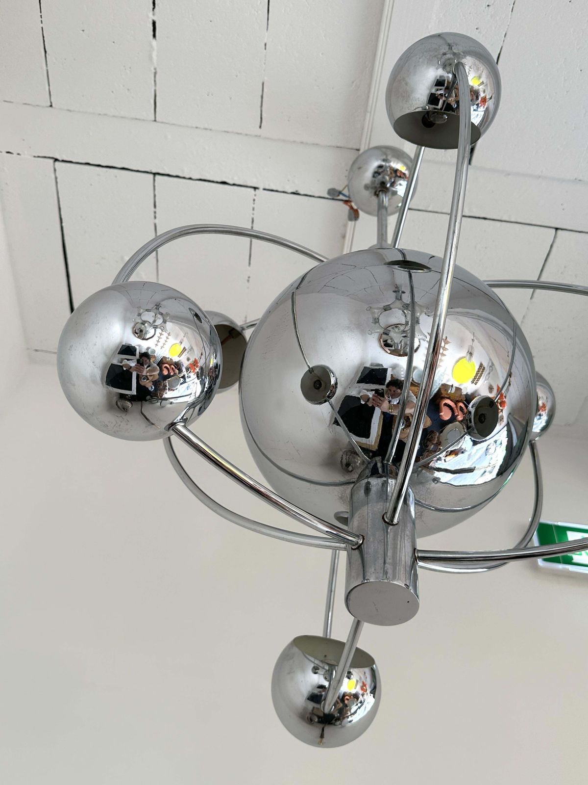 Satellite Sputnik Chandelier Metal Chrome Italy, 1970s photo vintage