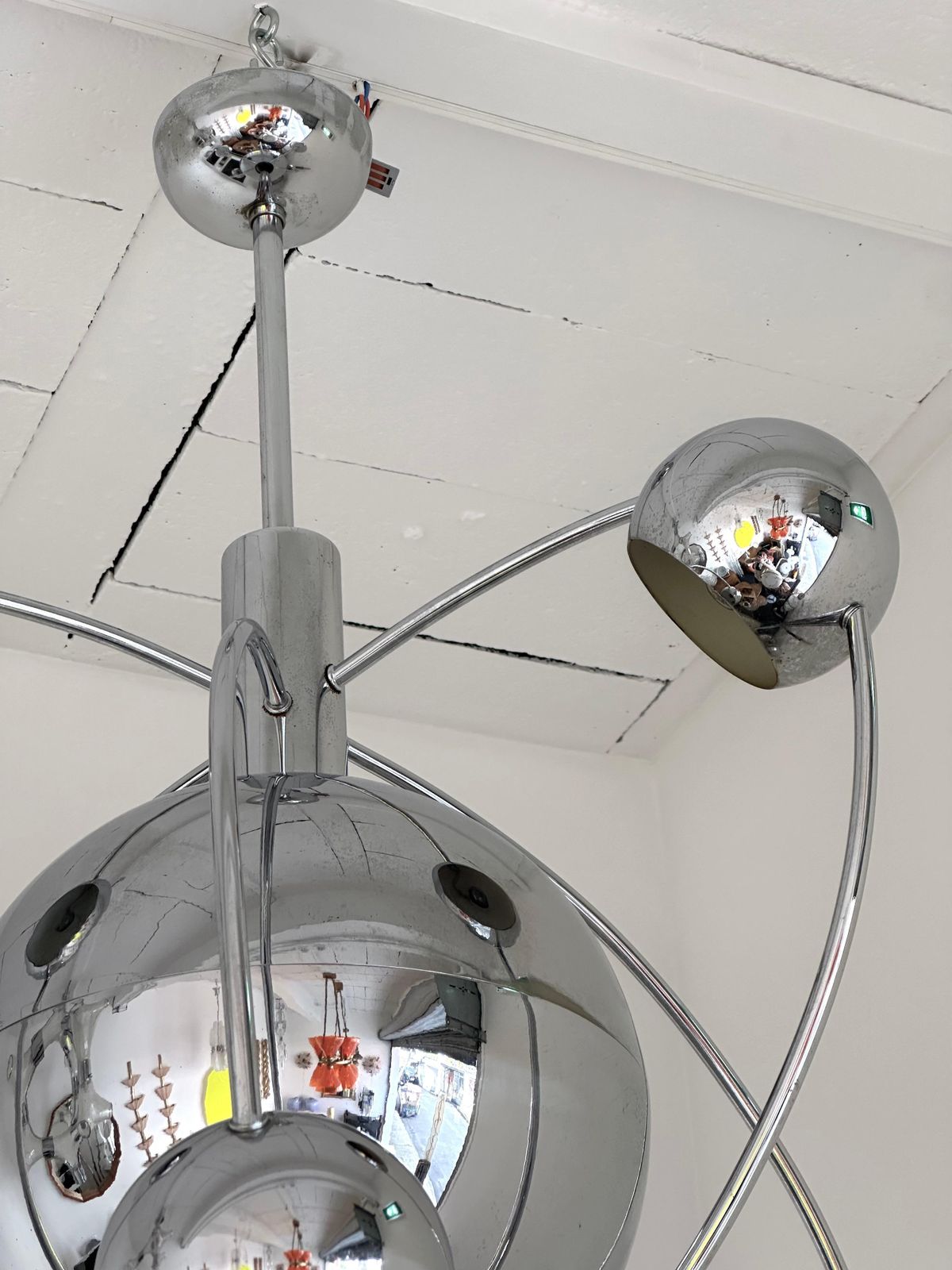 Lighting Satellite Sputnik Chandelier Metal Chrome Italy, 1970s photo