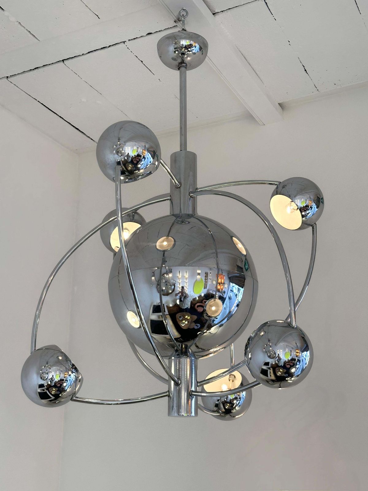 3592.0 Satellite Sputnik Chandelier Metal Chrome Italy, 1970s photo
