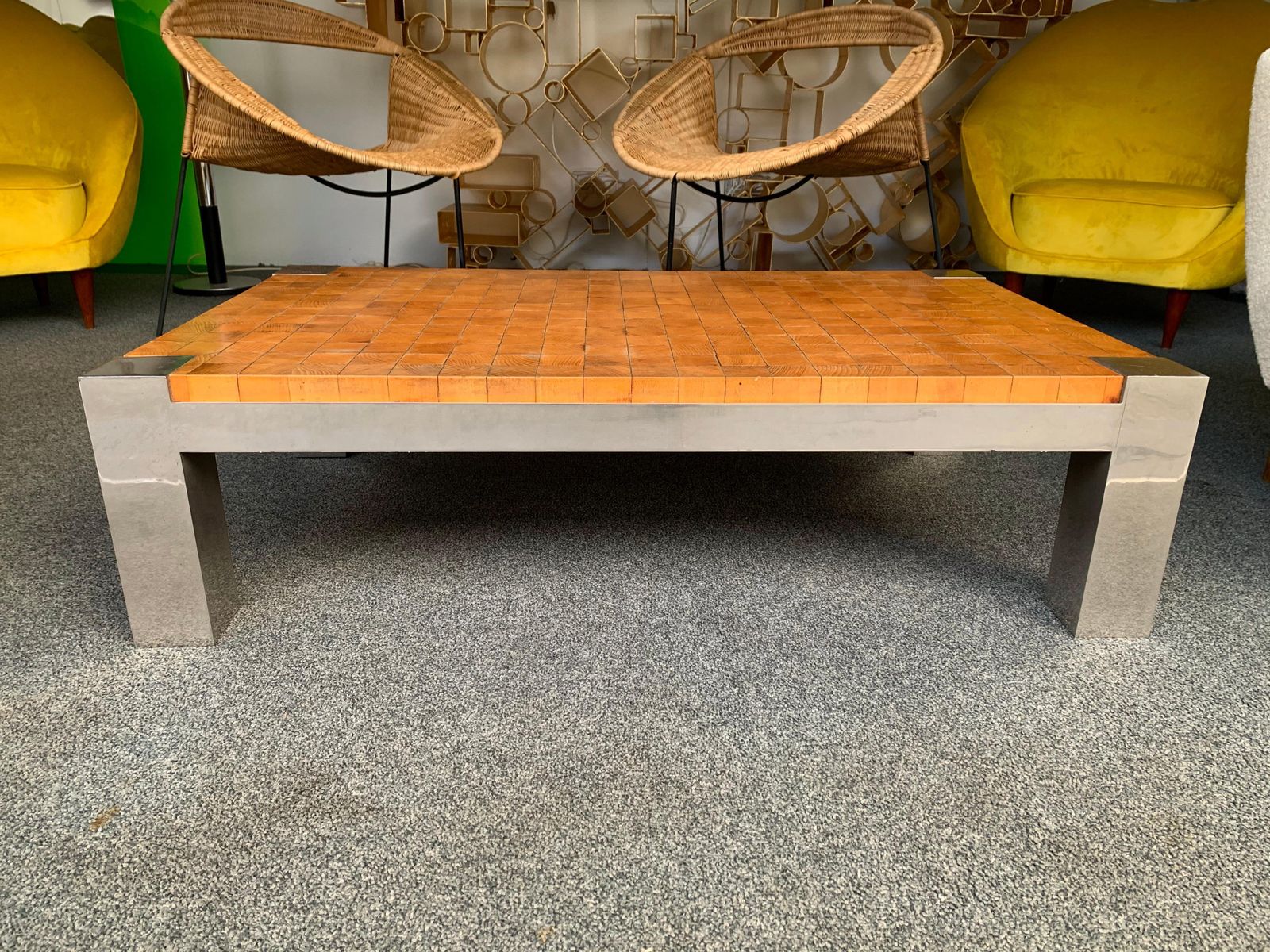 Coffee Table Wood Cube And Metal, France, 1970s photo for sale