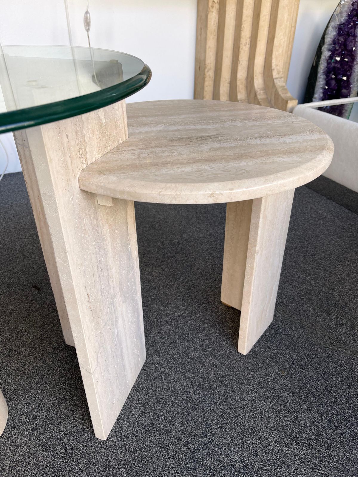 Furniture Mid Century Modern Travertine Sculpture Gueridon Table, Italy, 1980s photo