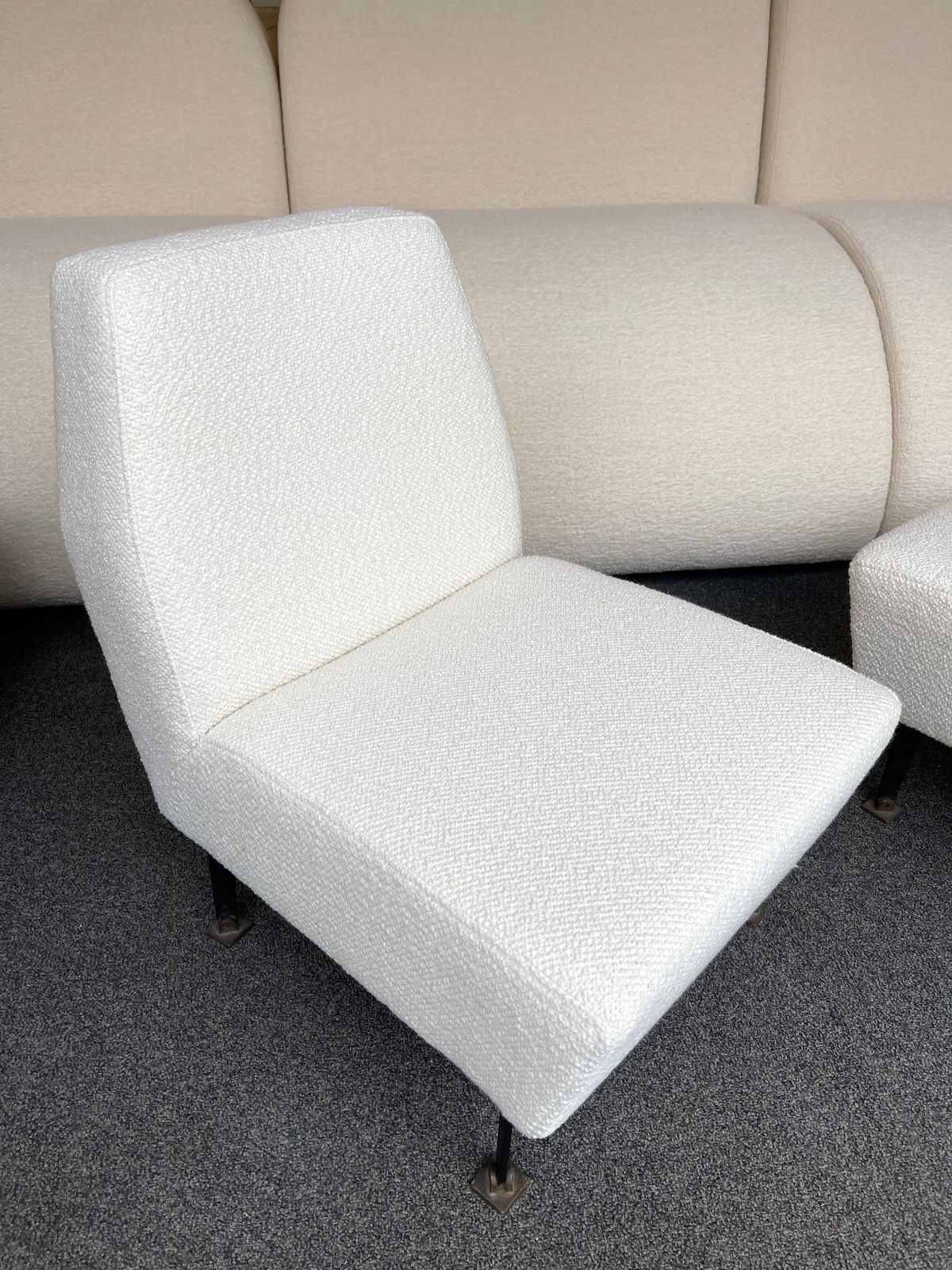 Pair Of Slipper Chairs Bouclé Fabric By Studio Apa For Lenzi, Italy, 1960s photo vintage