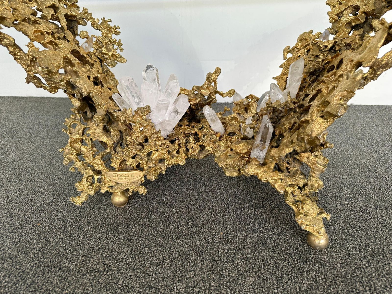 Gilt Bronze And Quartz Stone Coffee Table By Boeltz, France, 1970s photo vinterior