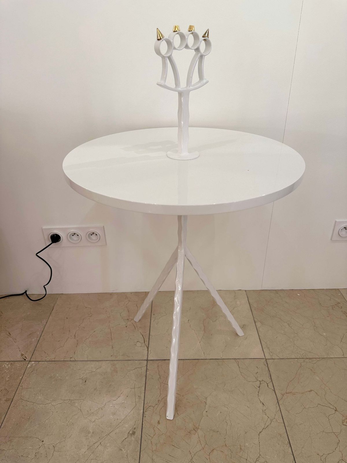 Contemporary White Lacquered And Brass Bastard Table, Italy photo furniture