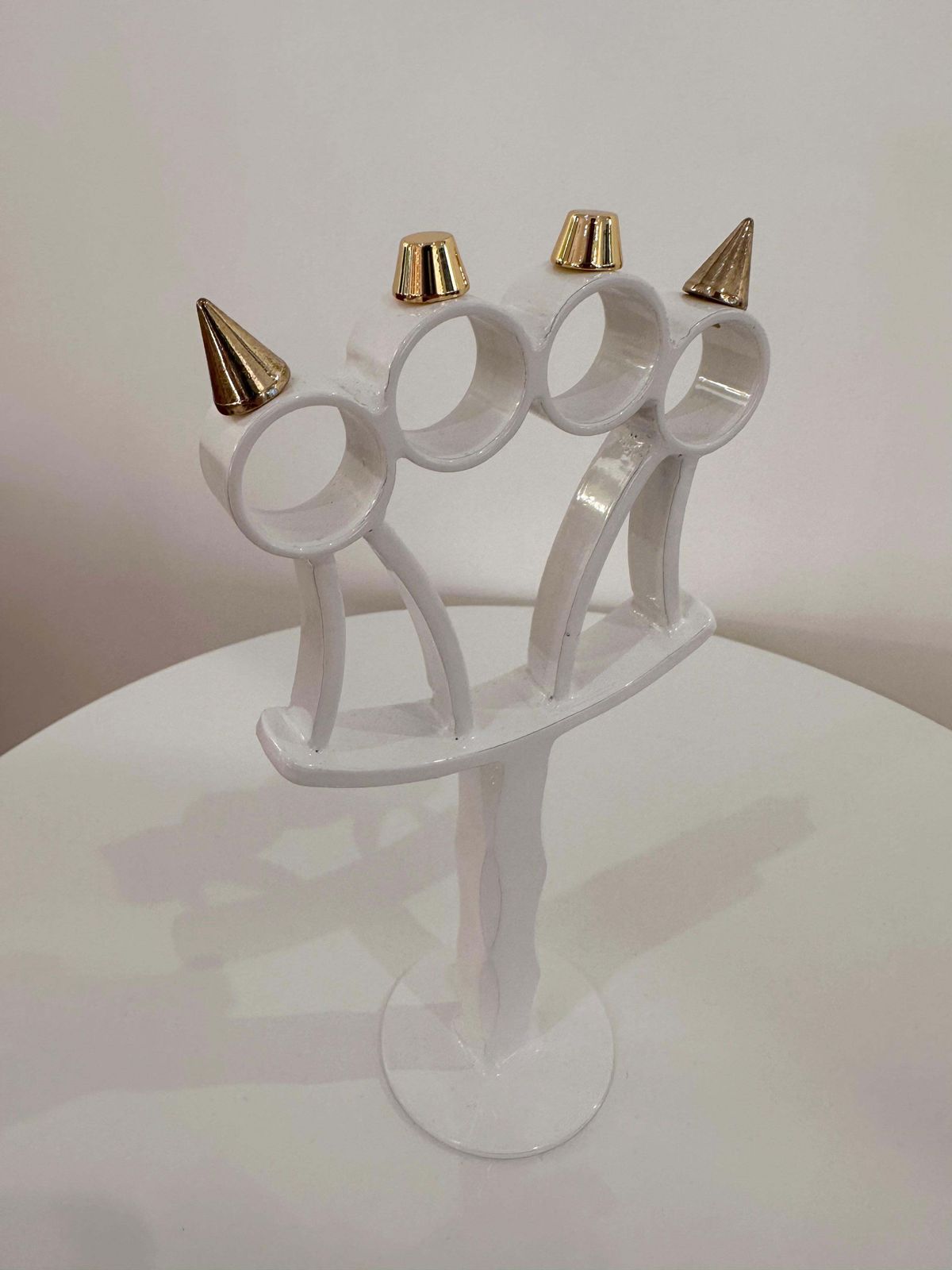 Furniture Contemporary White Lacquered And Brass Bastard Table, Italy photo