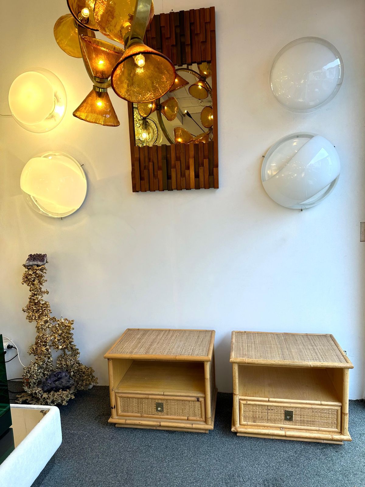 Bamboo Rattan And Brass Bedside Tables By Dal Vera, Italy, 1970s photo for sale