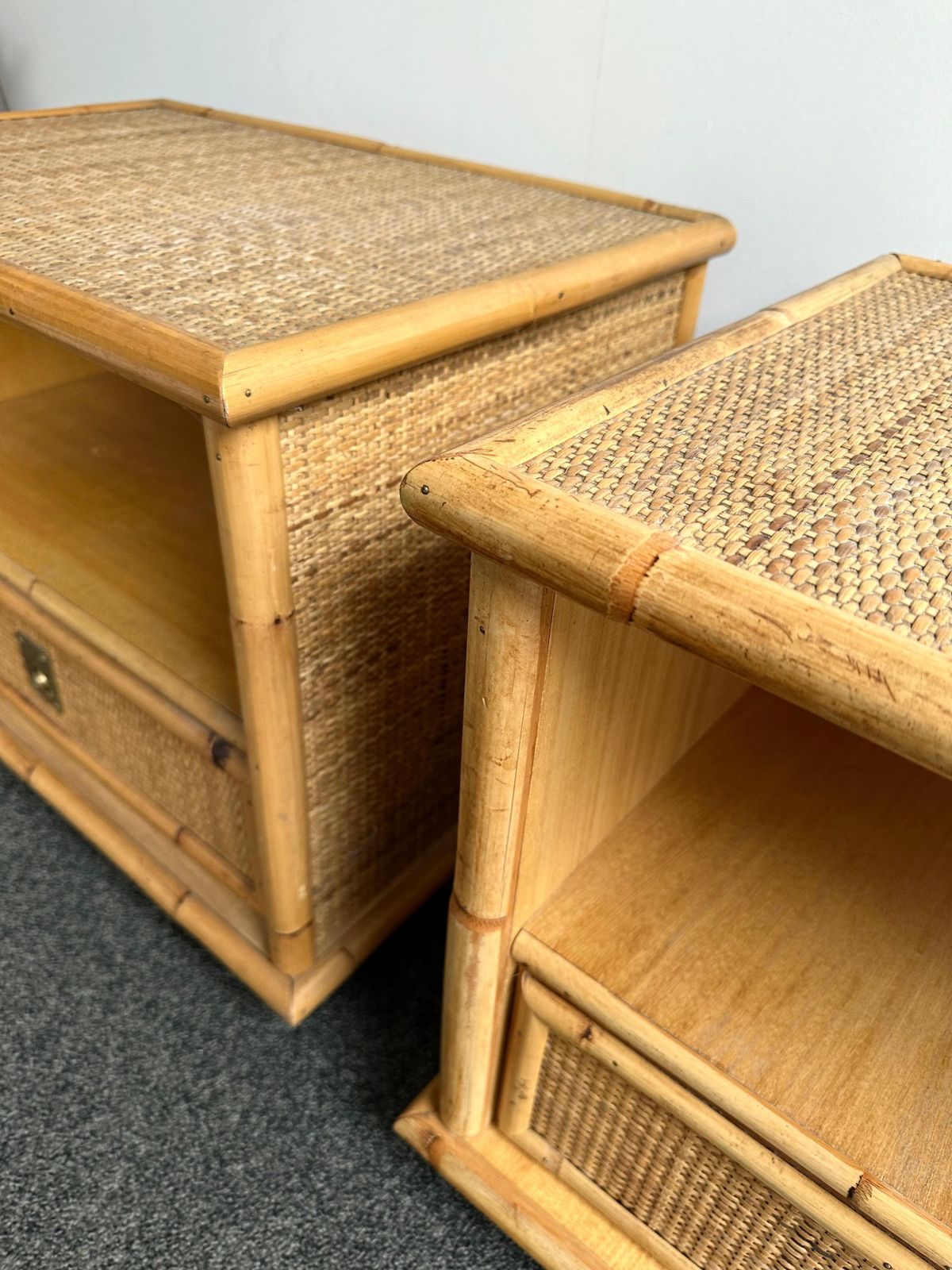 Bamboo Rattan And Brass Bedside Tables By Dal Vera, Italy, 1970s photo vinterior