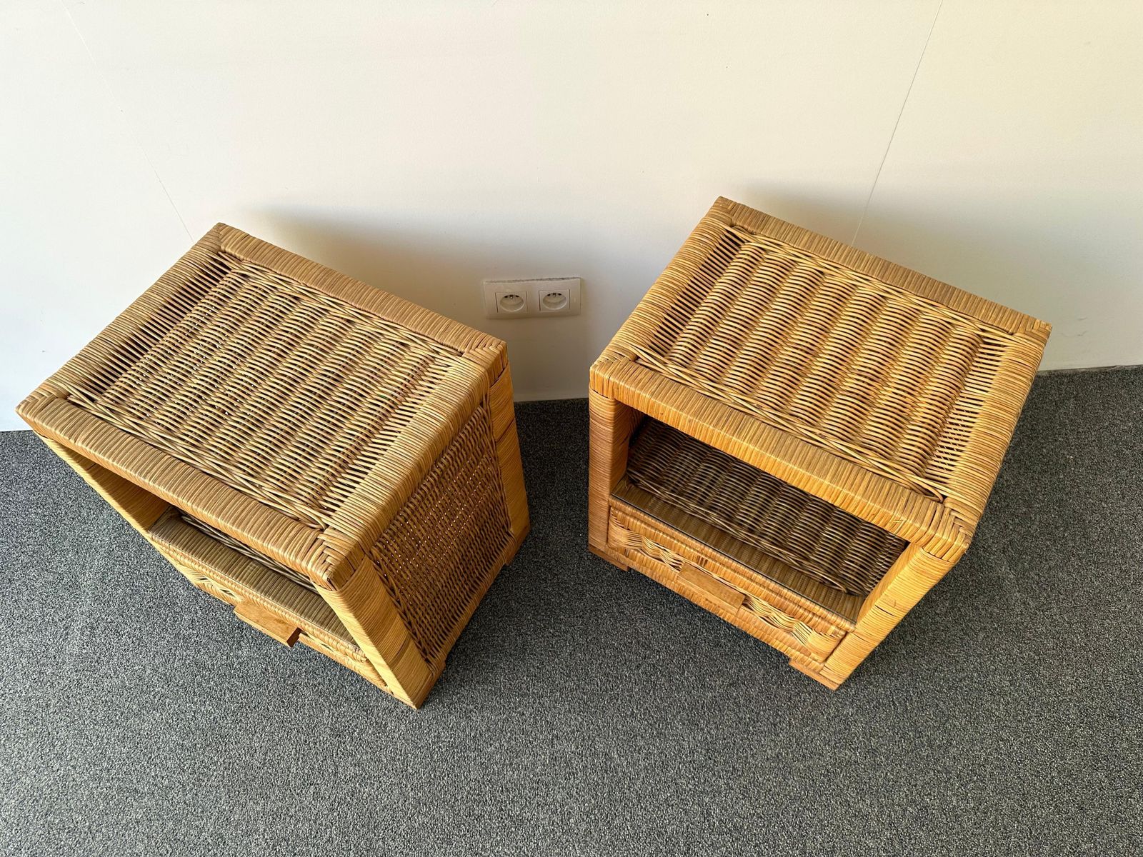 Furniture Pair Of Rattan Bedside Tables By Tito Agnoli, Italy, 1970s photo