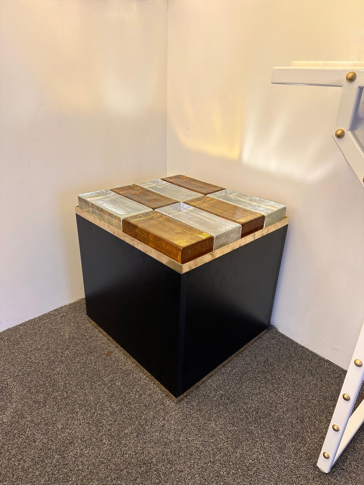 Contemporary Pair Of Lighting Murano Glass Brass Side Tables, Italy photo for sale