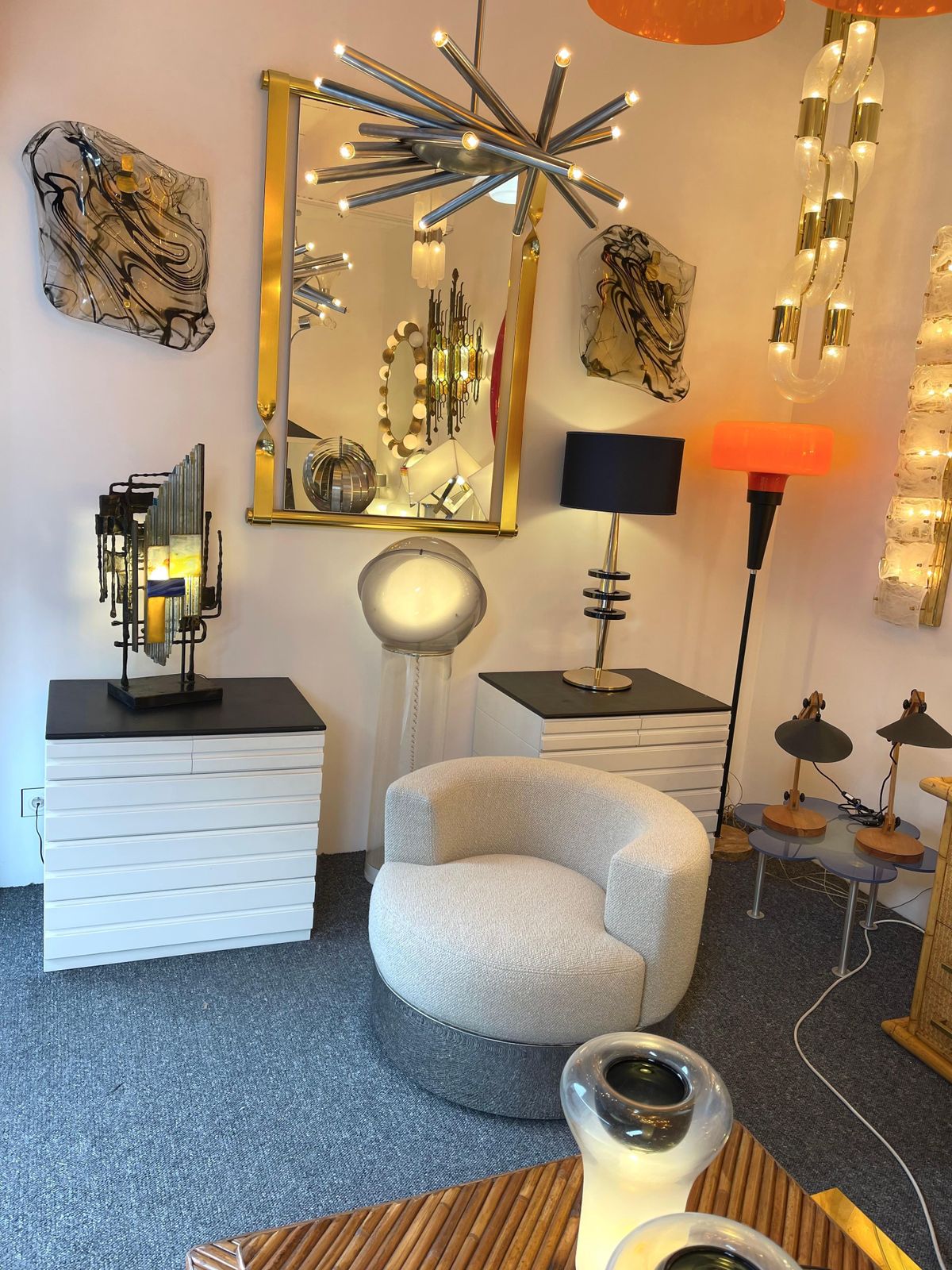 Hammered Glass Wrought Iron Sculpture Lamp By Biancardi & Jordan, Italy, 1970s photo Lighting
