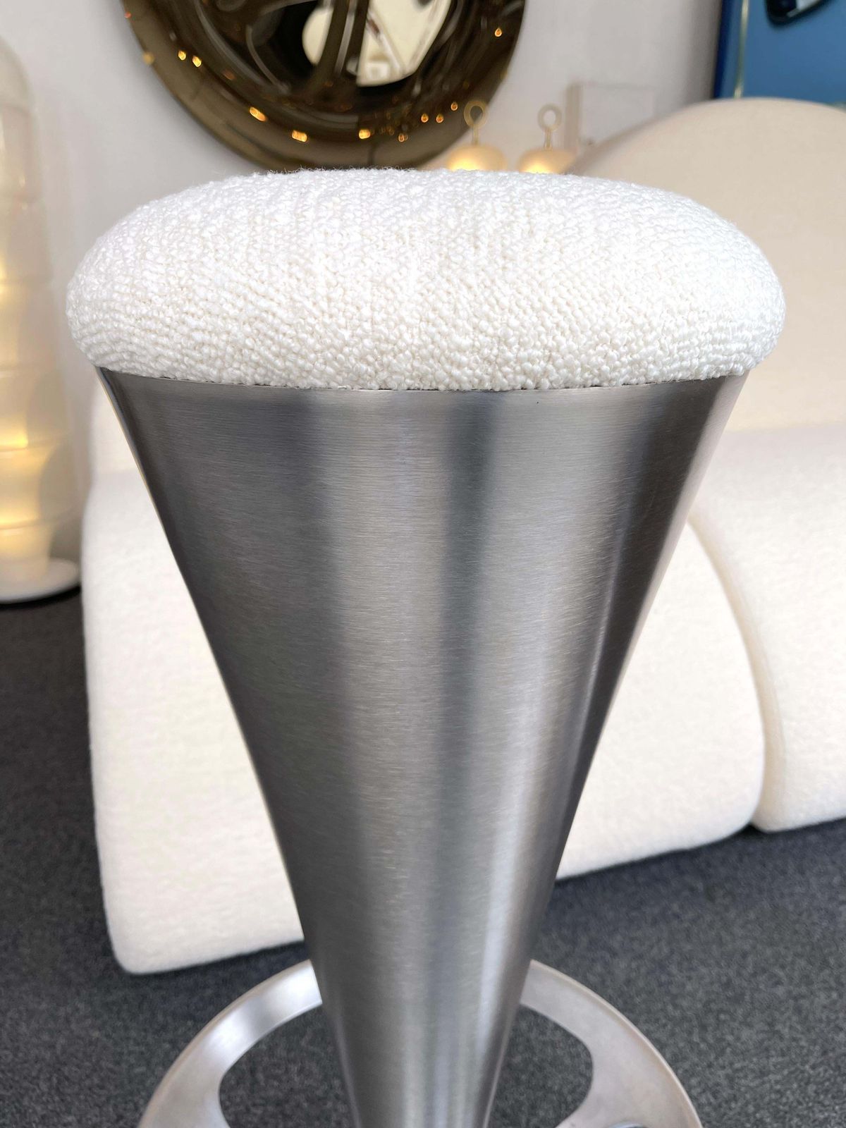 Pair Of Stainless Steel Metal Cone Bar Stools, Italy, 1990s photo for sale