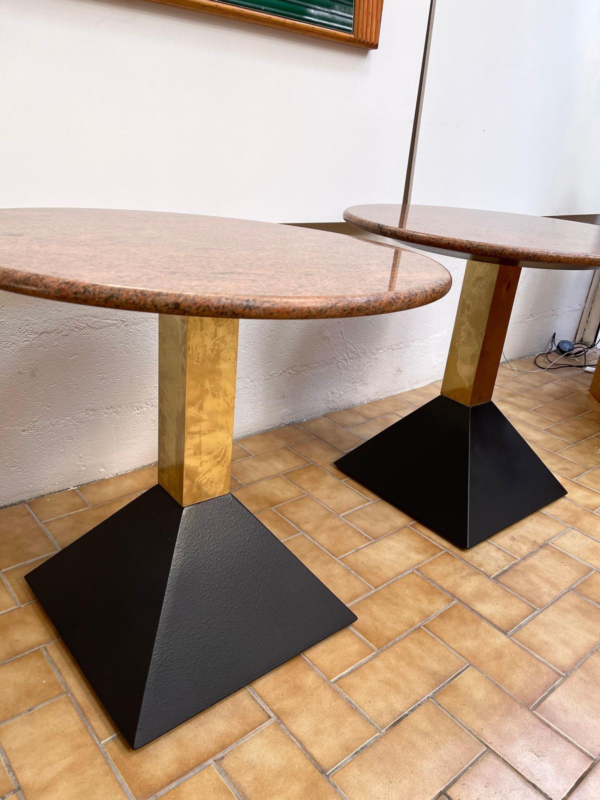 Pair Of Red Granite And Brass Side Tables, Italy, 1980s photo Furniture