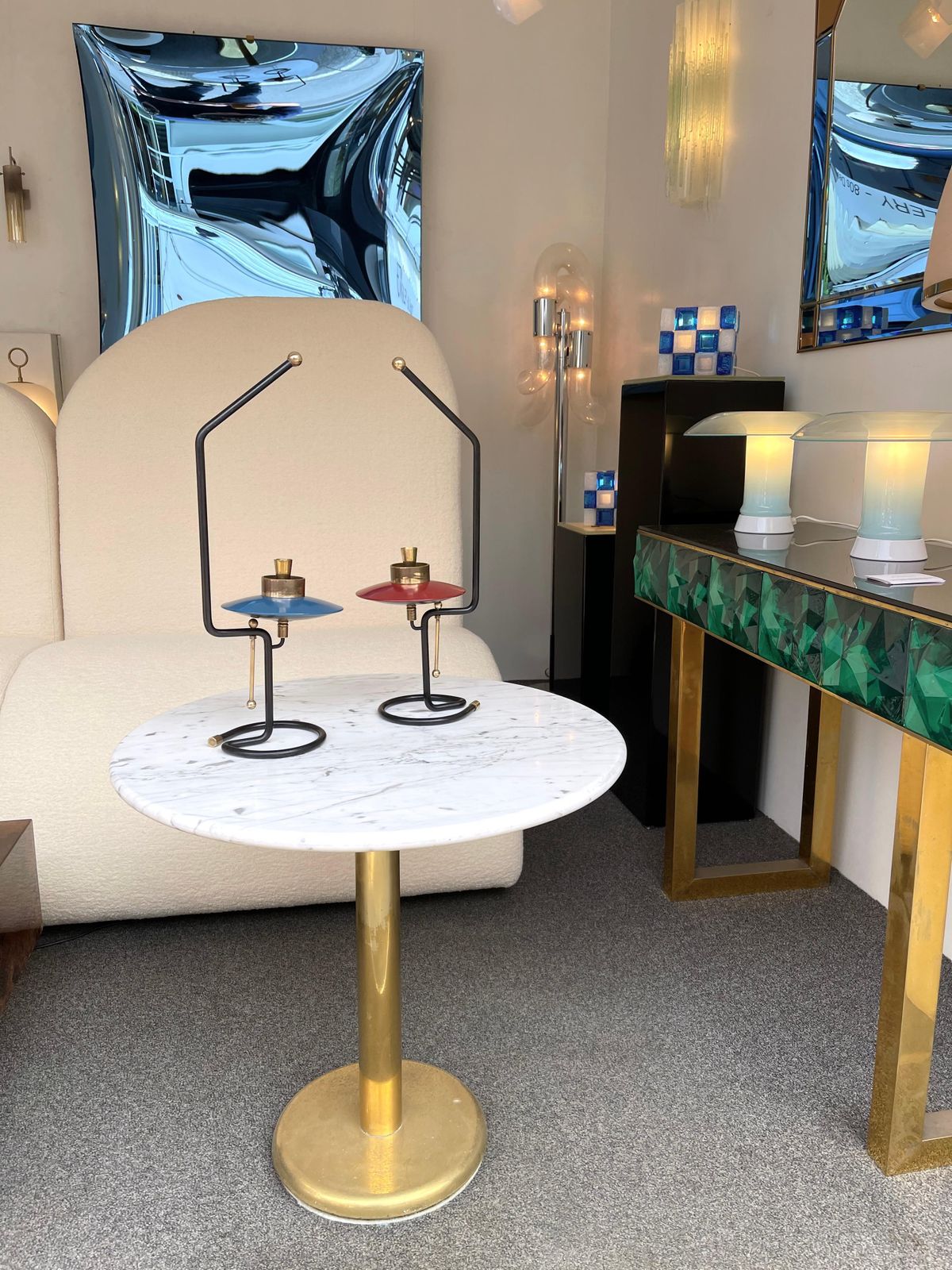 photo for sale Mid Century Pair Of Candle Holders Lacquered Metal And Brass. Italy, 1950s