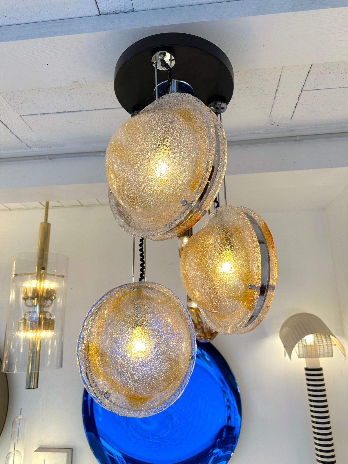 Planetarium Chandelier Amber Murano Glass And Metal By Veart, Italy, 1970s photo furniture
