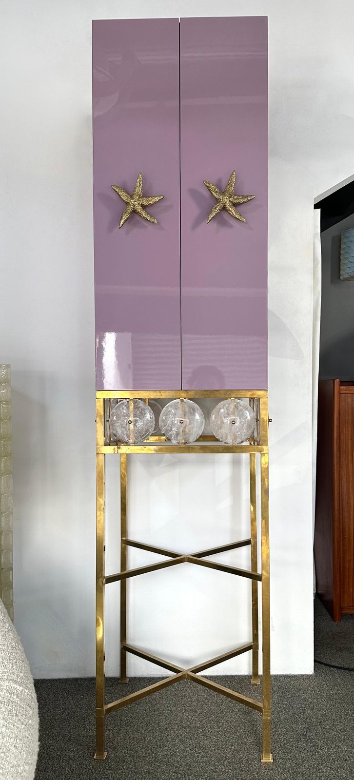 Furniture Contemporary Lacquered Brass Starfish And Rock Crystal Cabinet. Italy photo