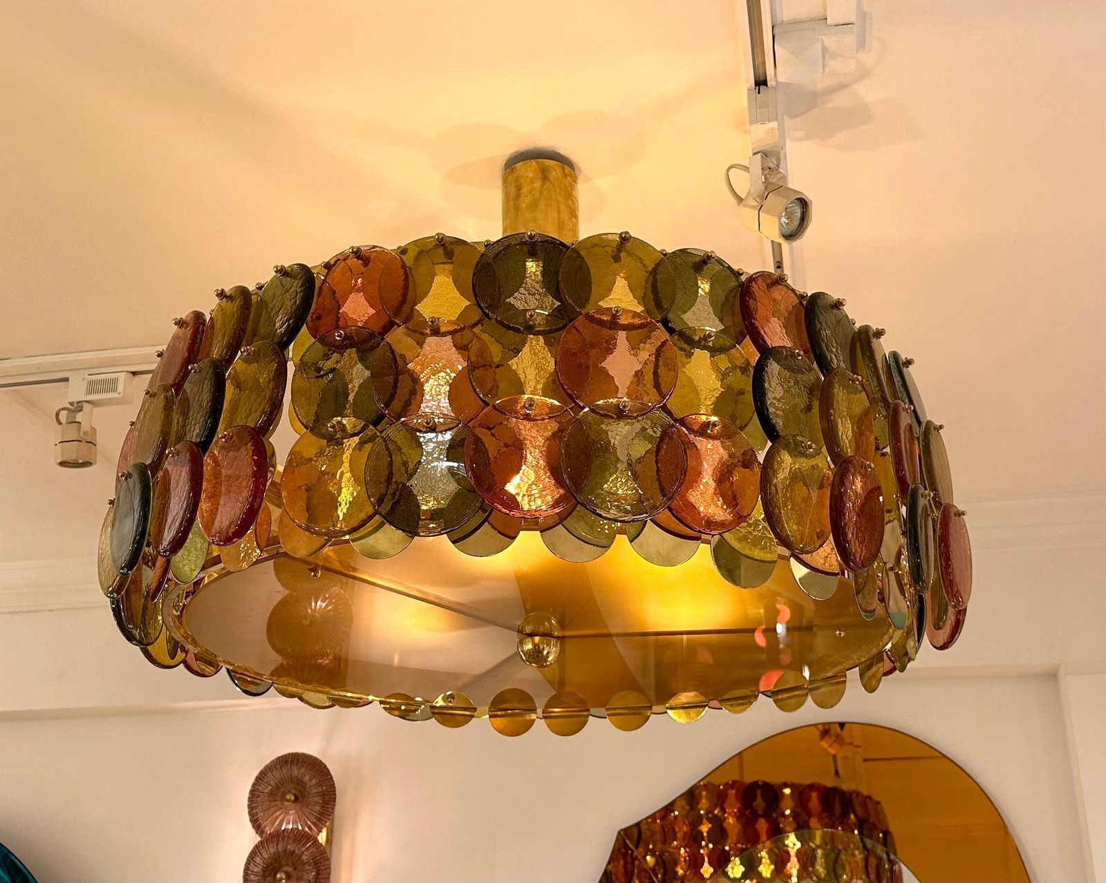 Contemporary Circle Candy Chandelier Brass And Murano Glass , Italy photo Lighting