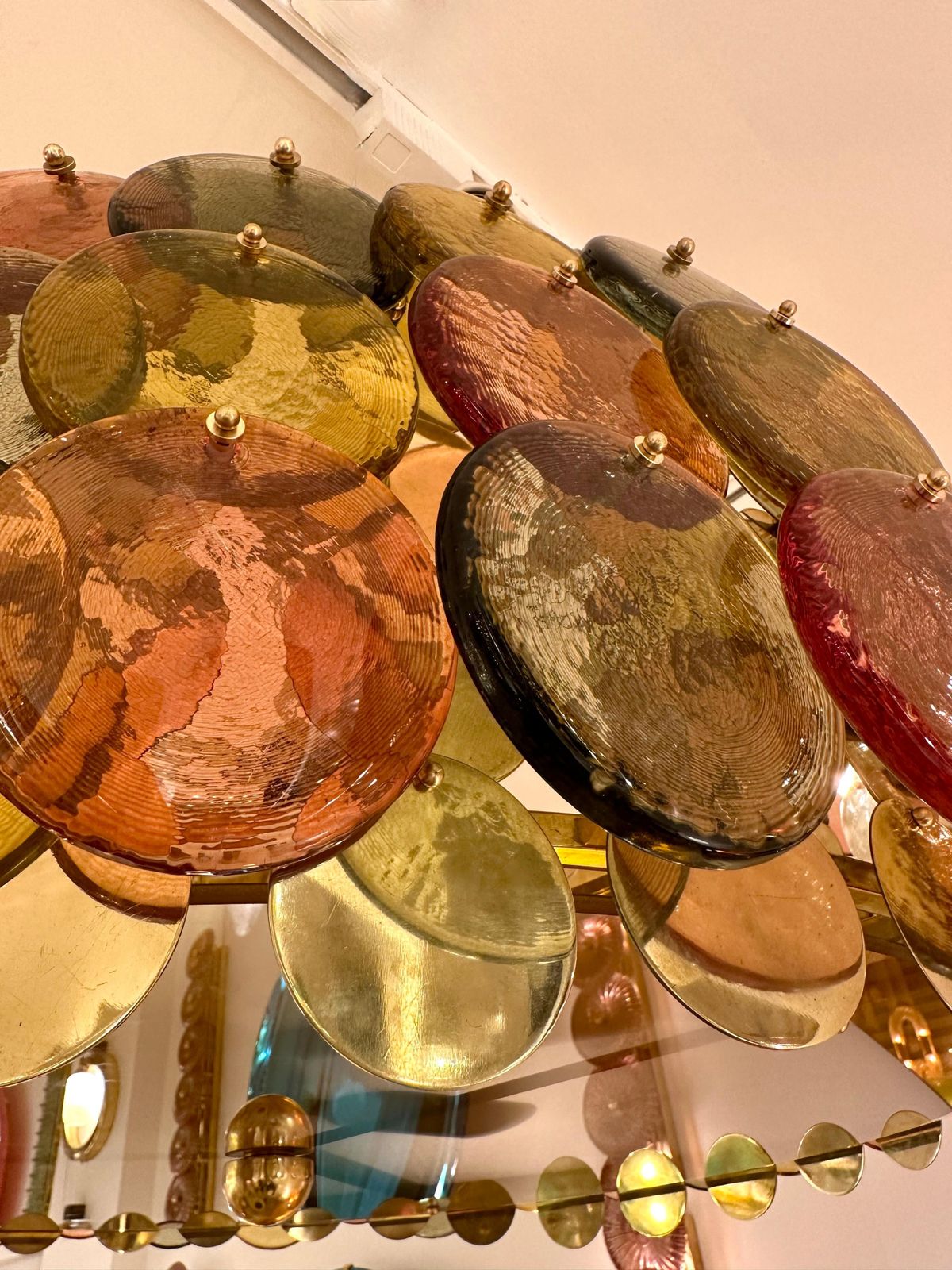 7697.0 Contemporary Circle Candy Chandelier Brass And Murano Glass , Italy photo