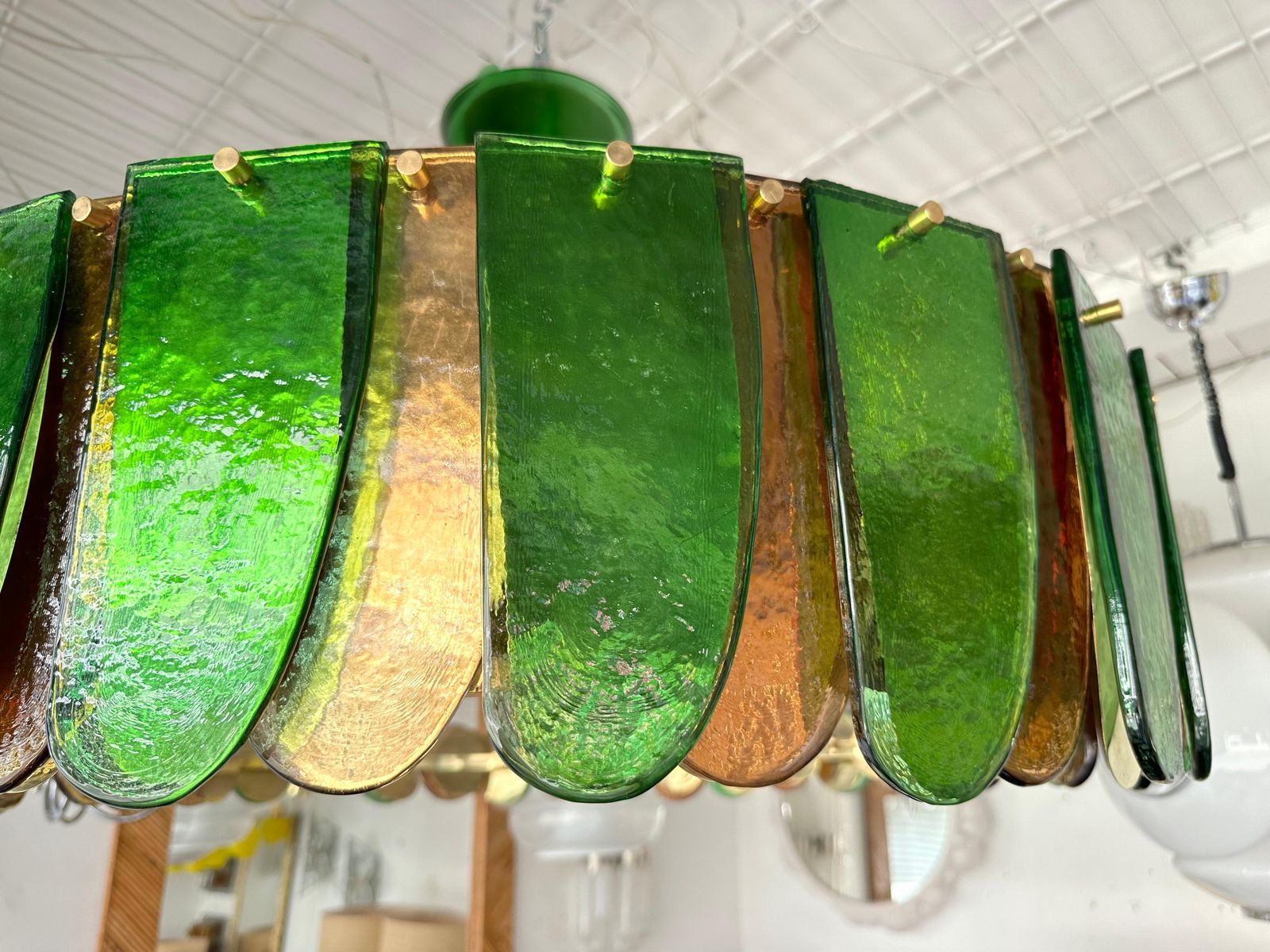 Contemporary Chandelier Brass And Murano Glass Blade, Italy photo for sale