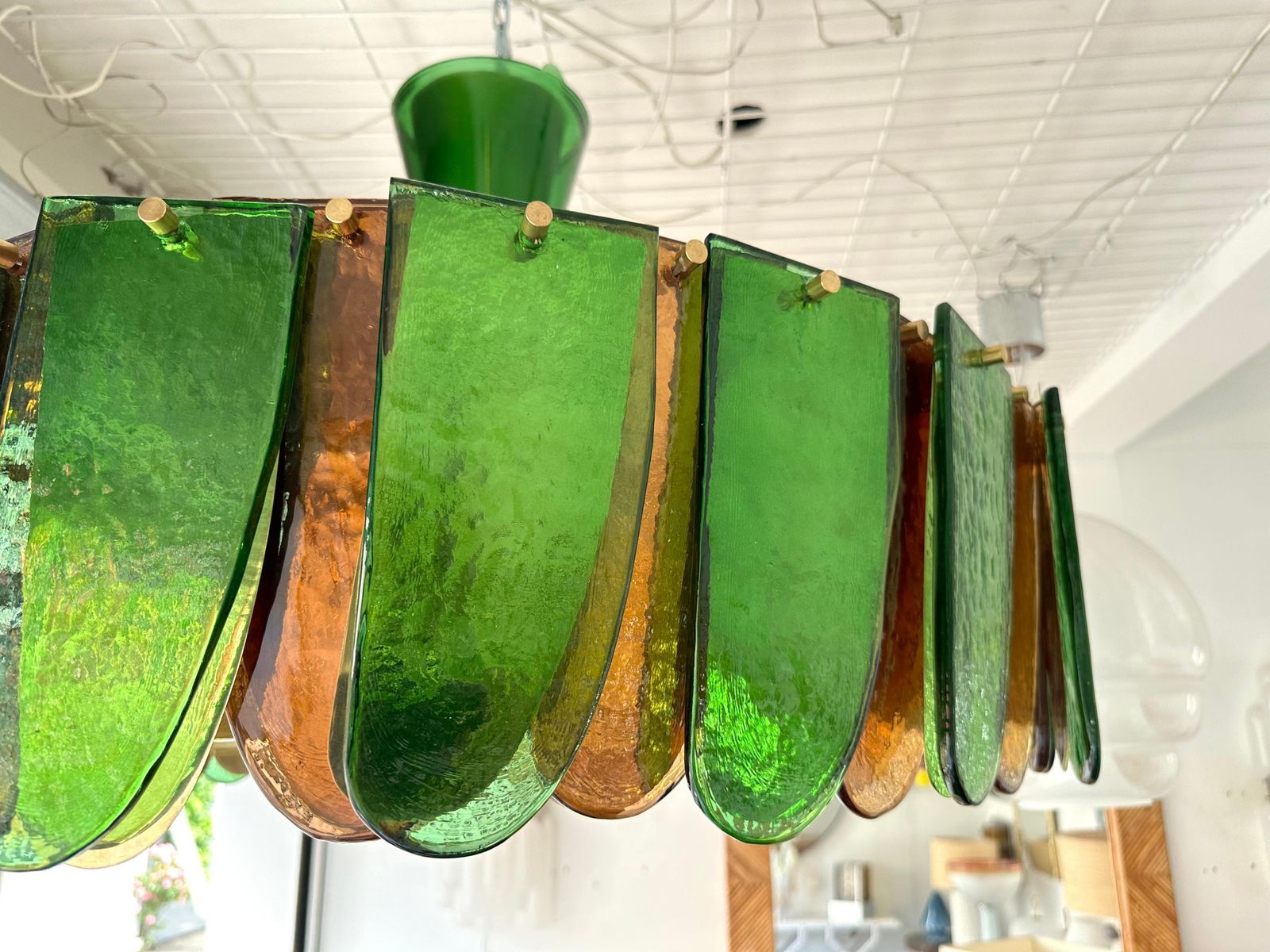 Contemporary Chandelier Brass And Murano Glass Blade, Italy photo buy