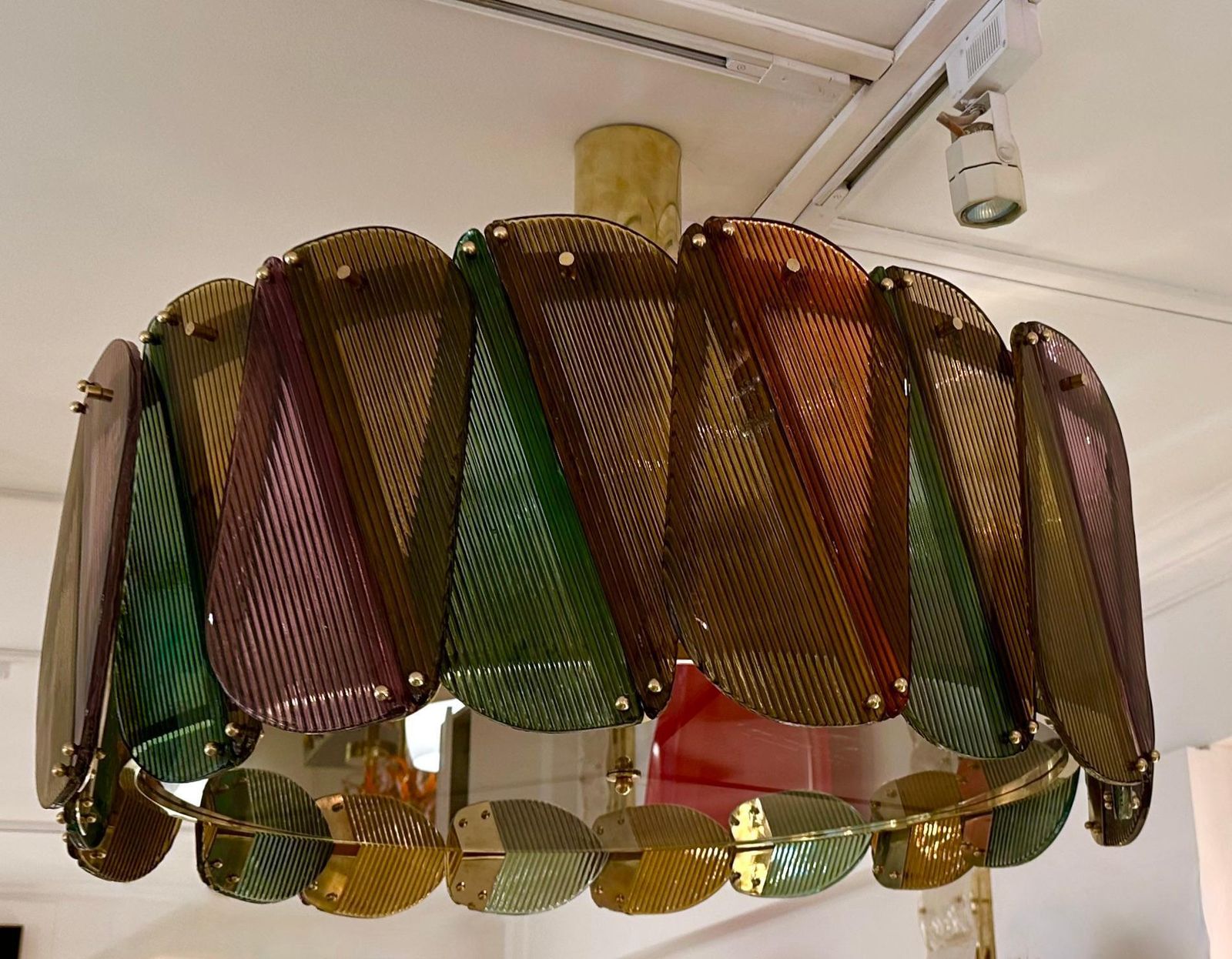 Contemporary Harlequin Chandelier Brass And Murano Glass , Italy photo for sale