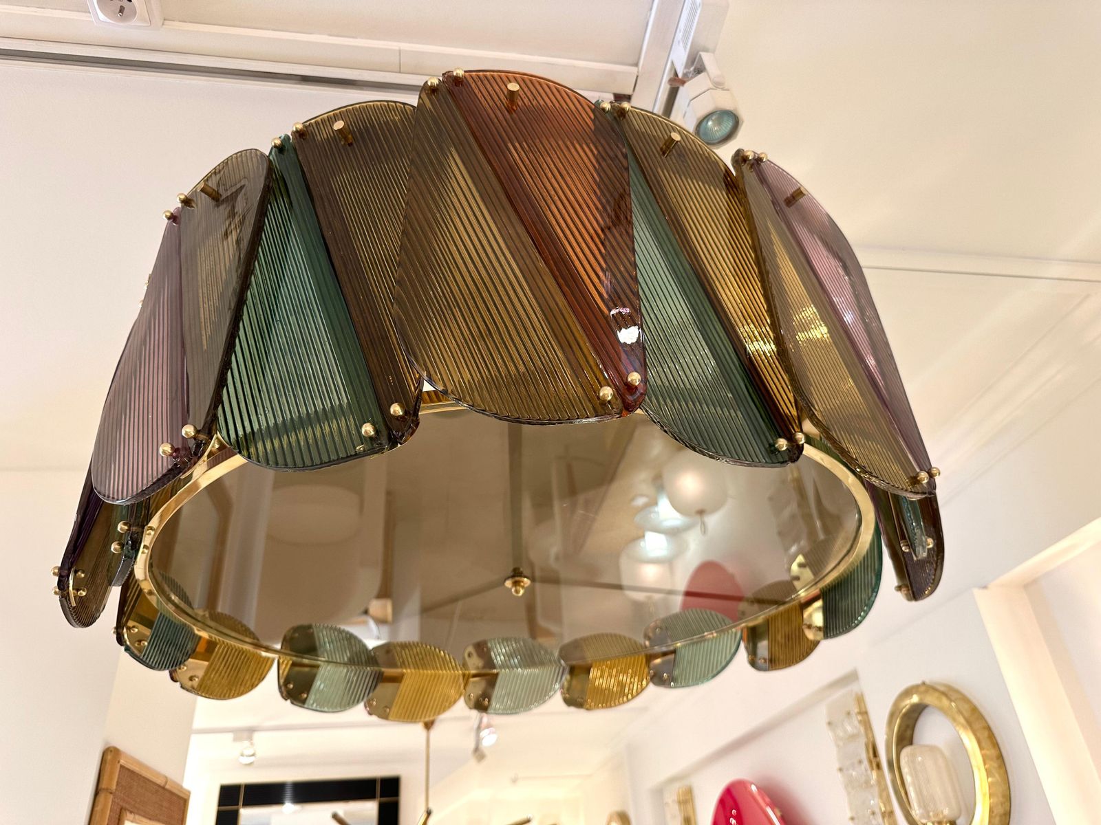 photo for sale Contemporary Harlequin Chandelier Brass And Murano Glass , Italy