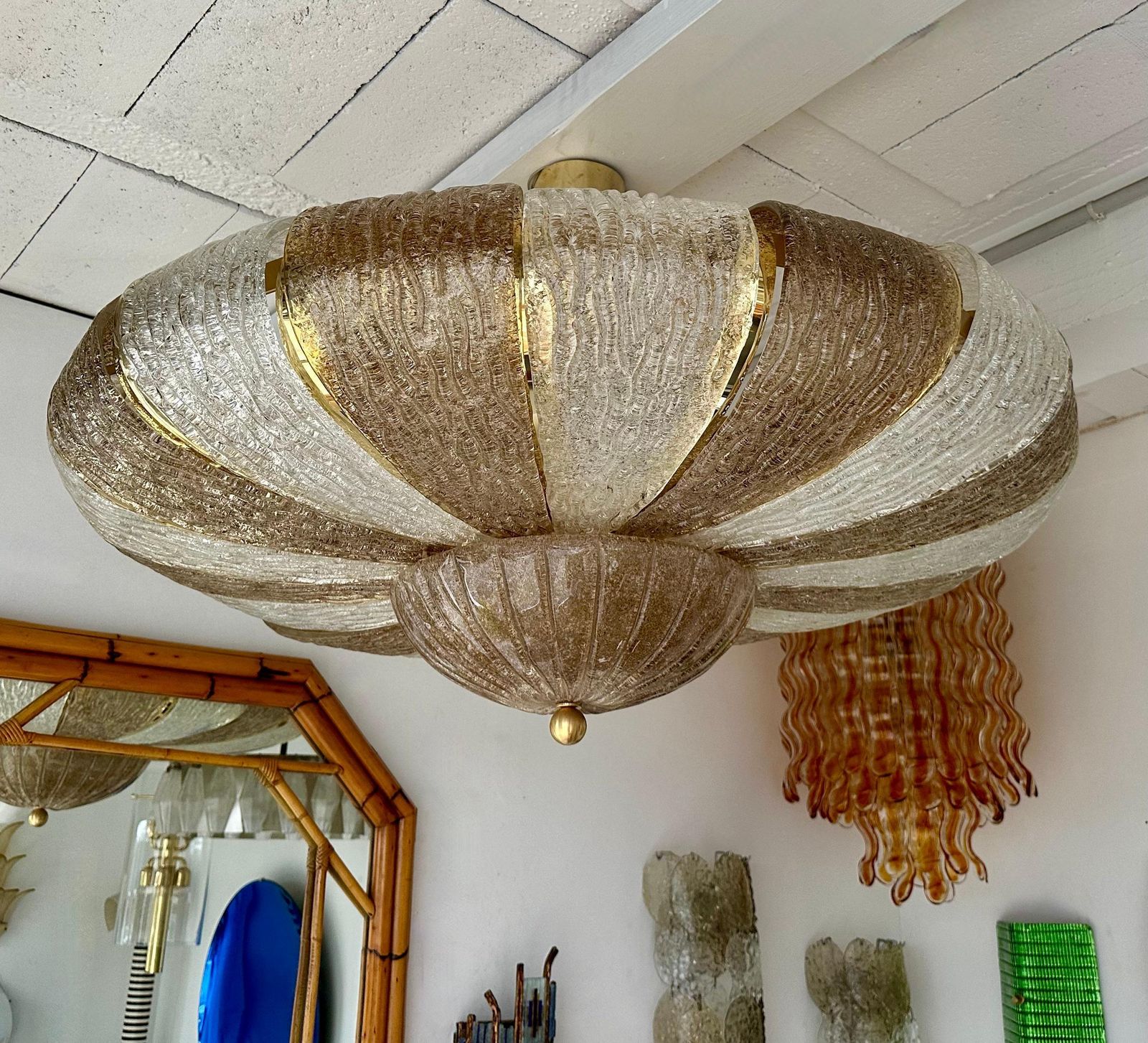 Large Contemporary Crown Chandelier Brass And Murano Glass , Italy photo buy