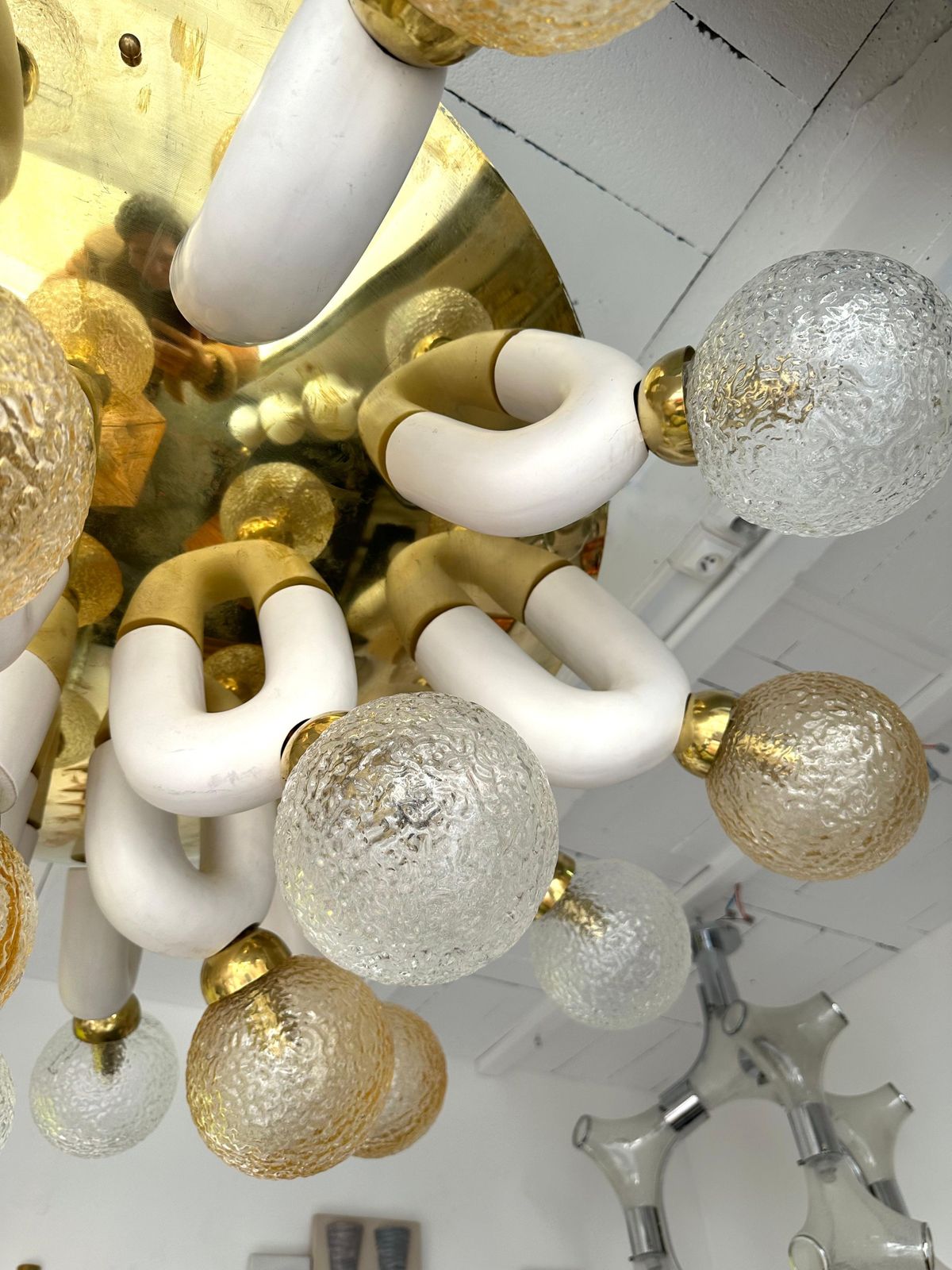 Large Contemporary U Ceramic Chandelier Brass And Murano Glass , Italy photo Lighting
