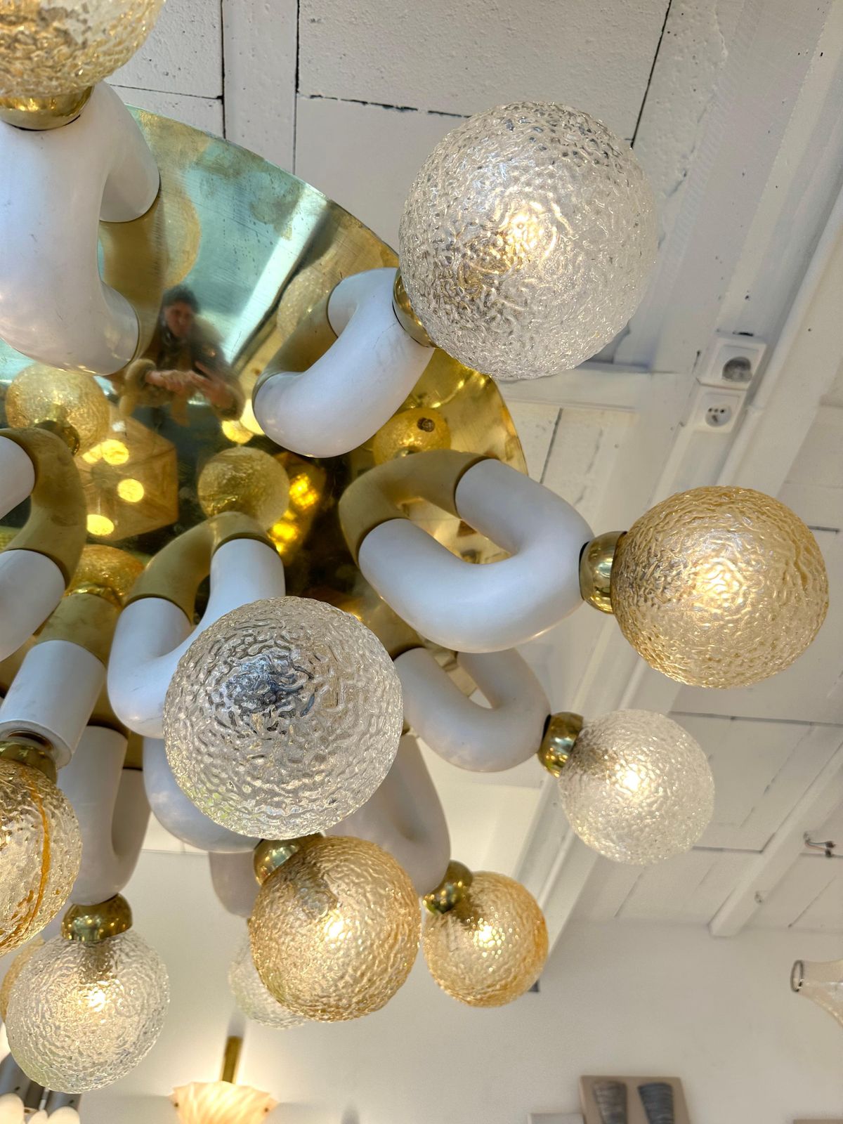 photo furniture Large Contemporary U Ceramic Chandelier Brass And Murano Glass , Italy