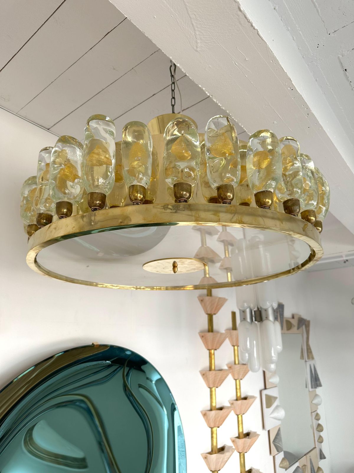 photo vinterior Contemporary Brass Chandelier And Murano Glass Gold Leaf Flame , Italy