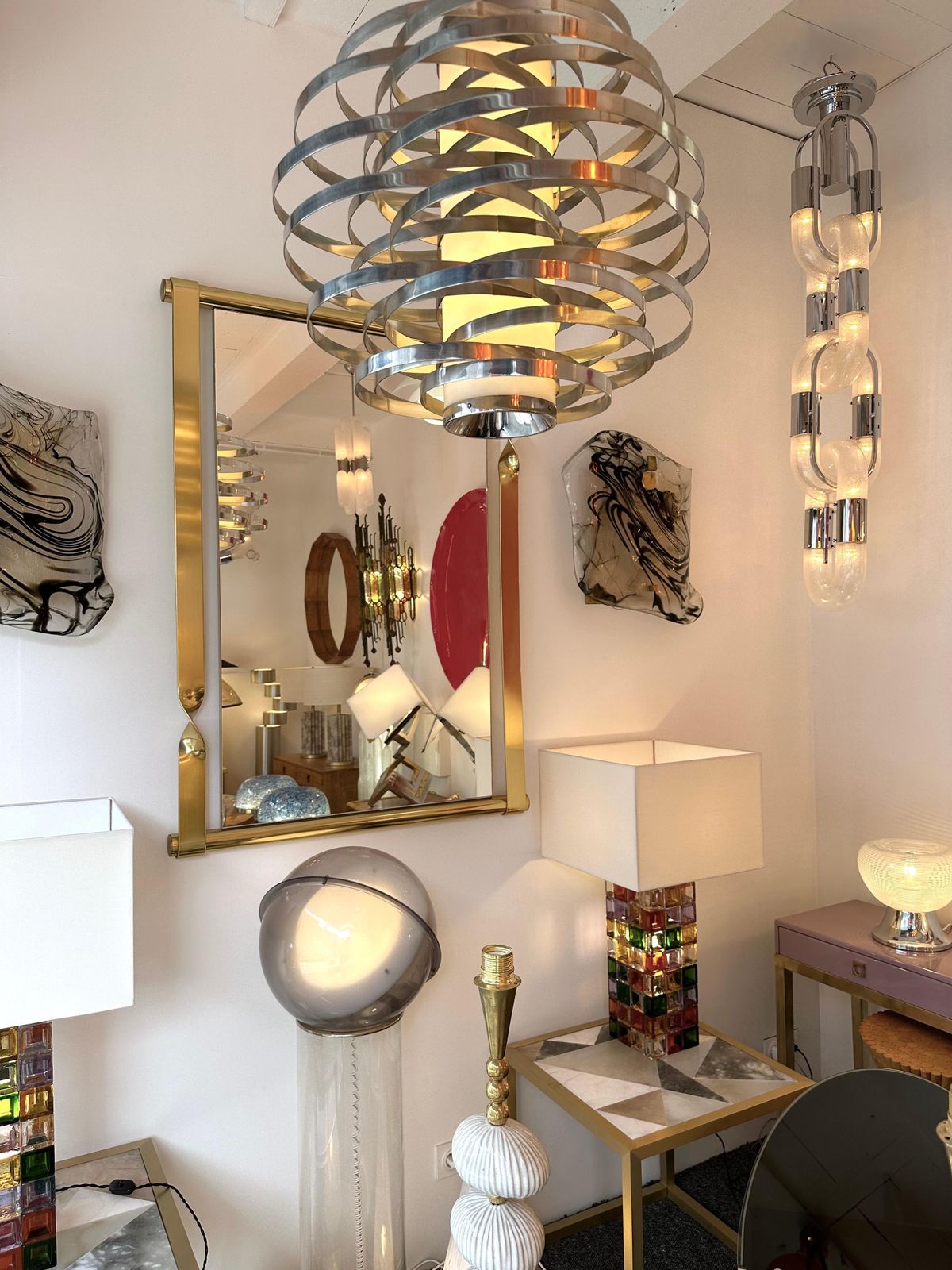 photo for sale Chandelier Murano Glass And Metal By Aldo Nason For Mazzega, Italy, 1970s
