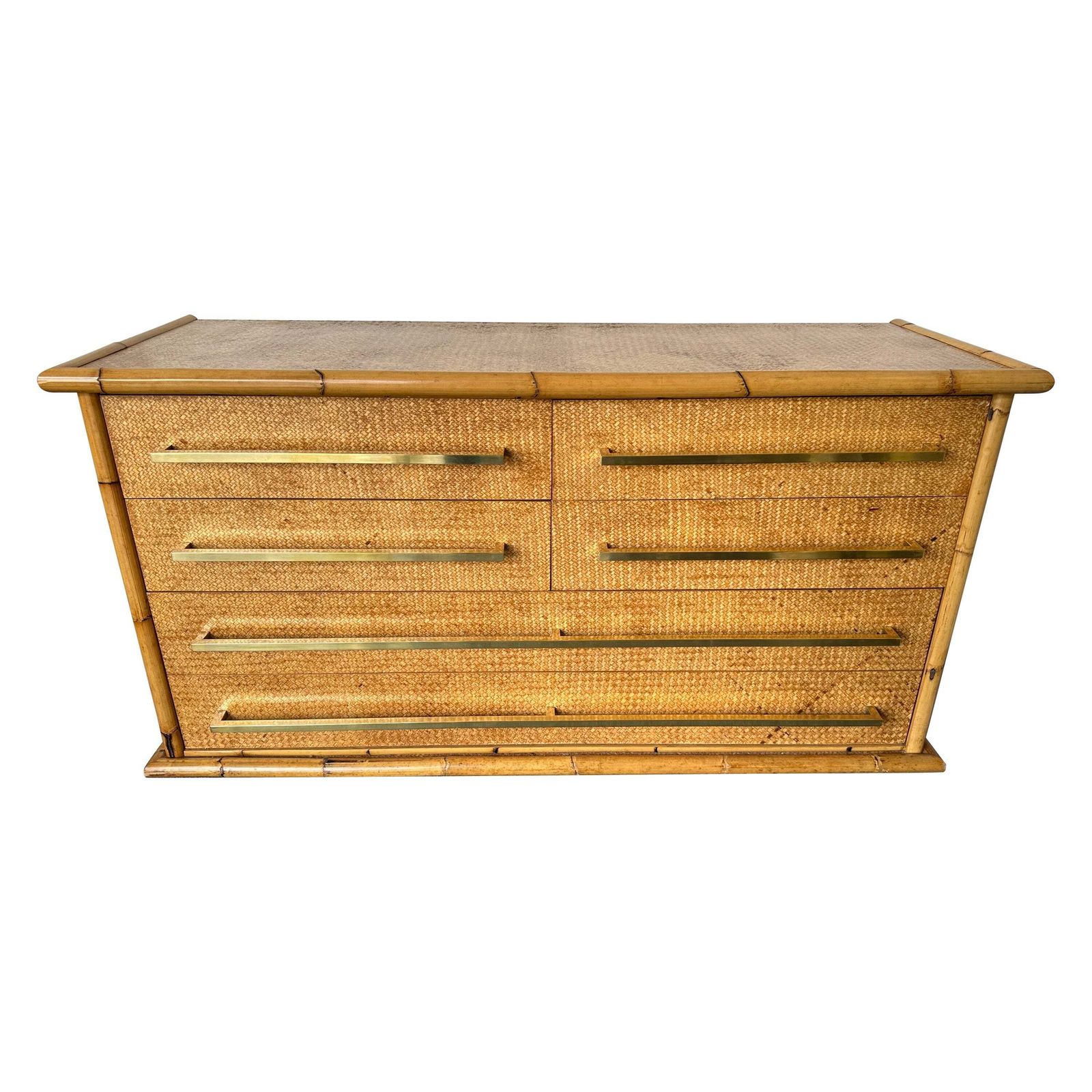 Bamboo Rattan Brass Chest Of Drawers By Vivai Del Sud. Italy, 1970s