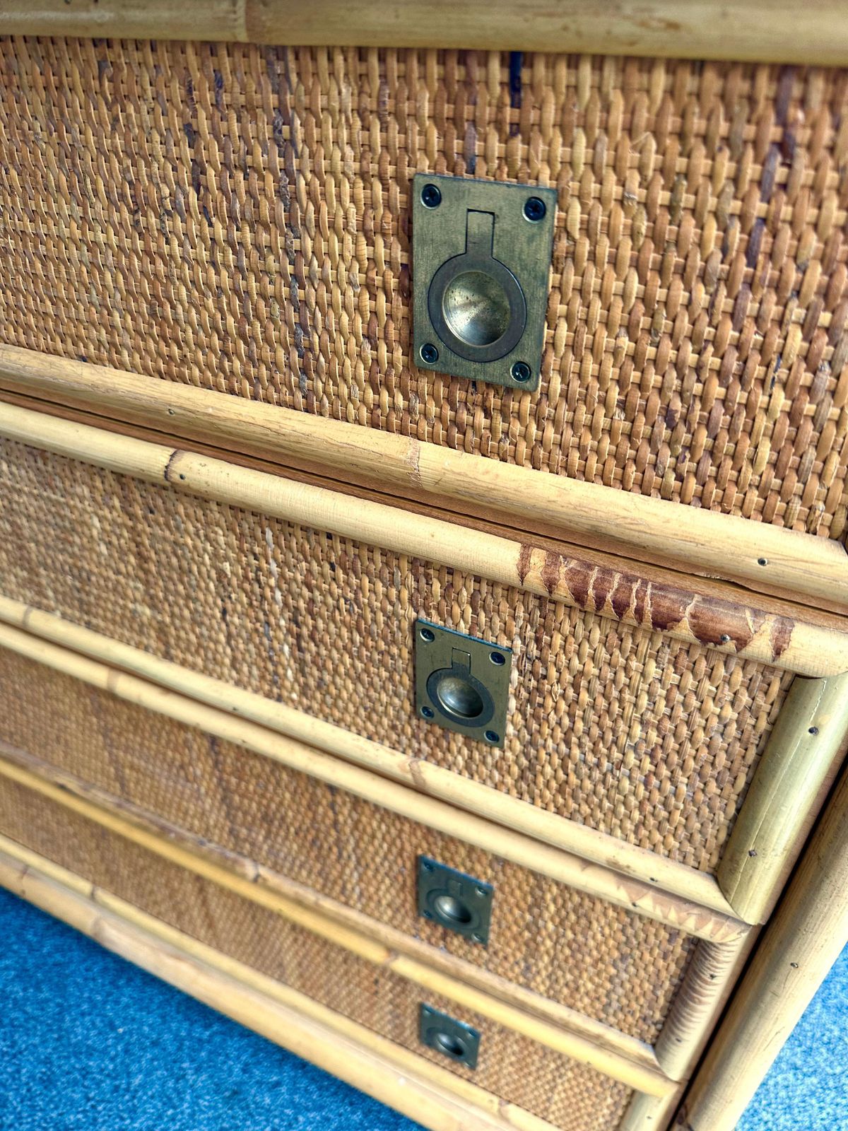 Bamboo Rattan And Brass Chest Of Drawers By Dal Vera, Italy, 1970s photo furniture