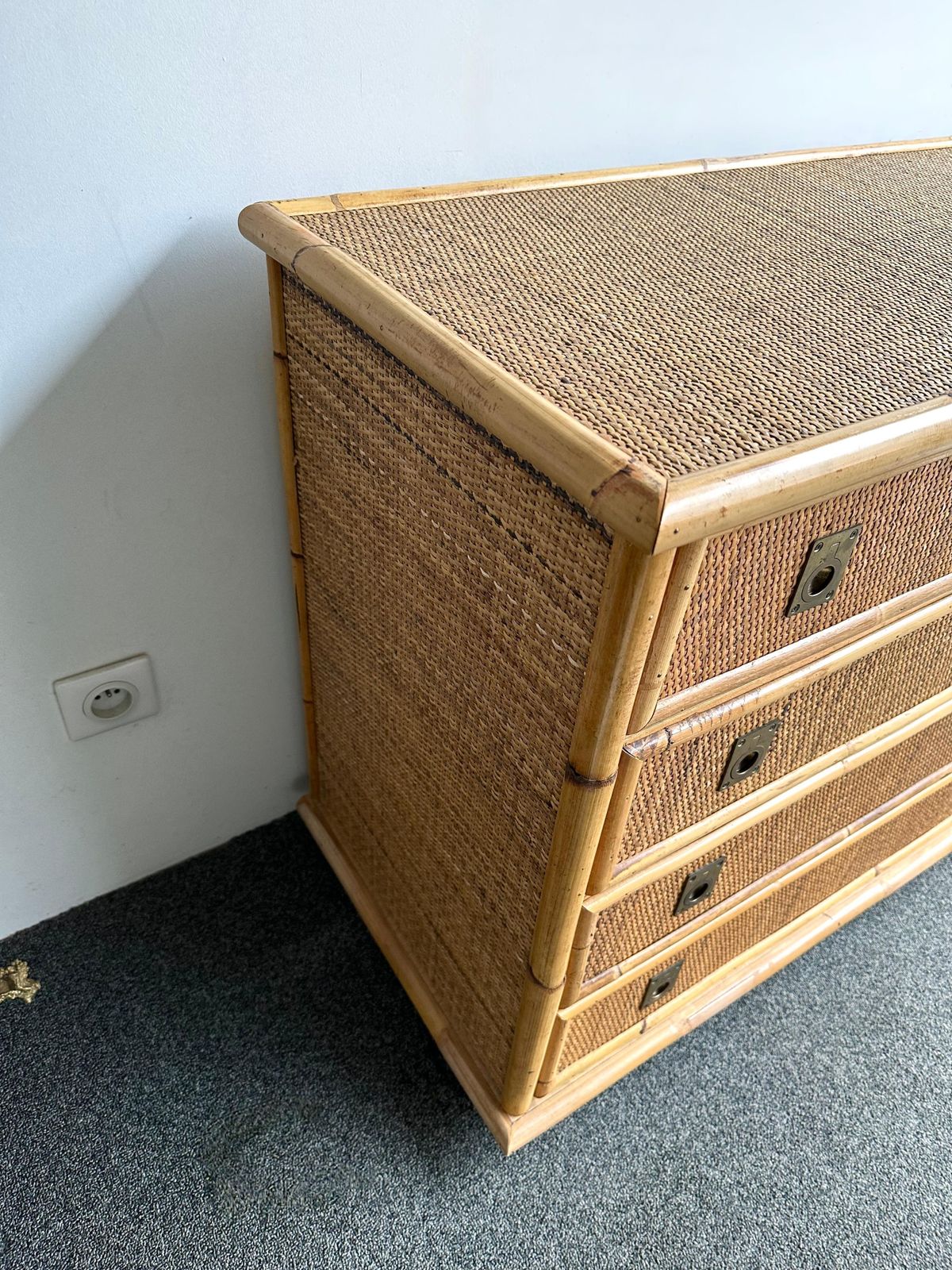 Bamboo Rattan And Brass Chest Of Drawers By Dal Vera, Italy, 1970s photo vinterior