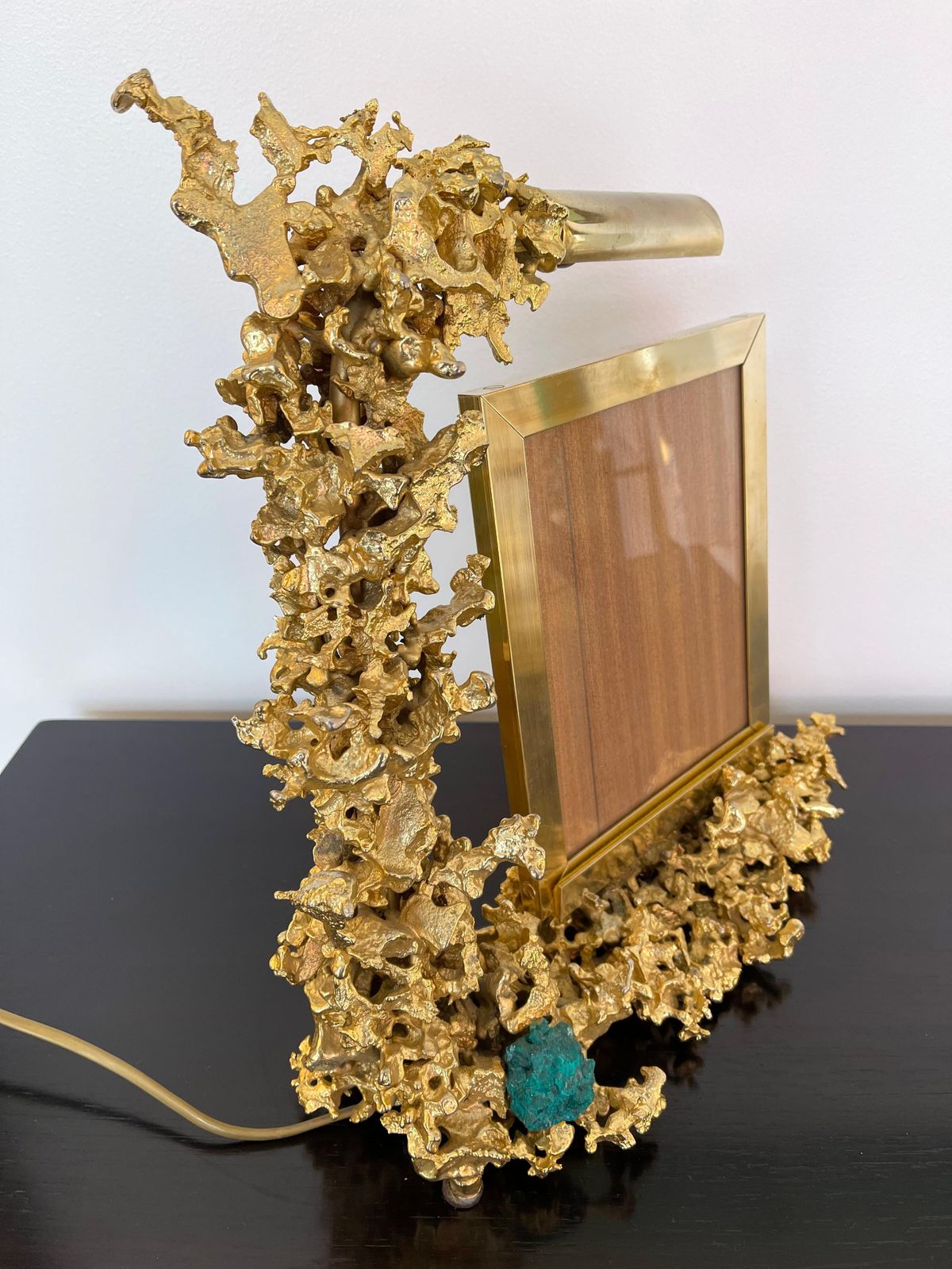 Large Gilt Bronze And Dioptase Lamp Picture Frame By Boeltz, France, 1970s photo vintage