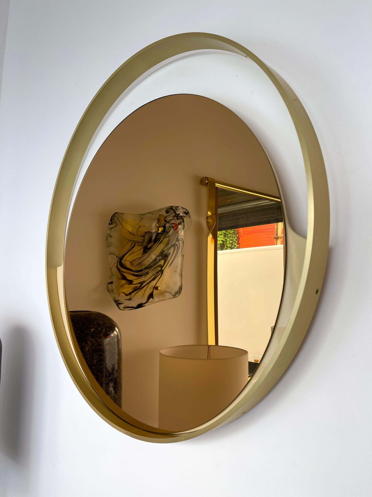Brass Round Mirror Gold Tinted Glass By Modernindustria, Italy, 1970s photo Home Decor