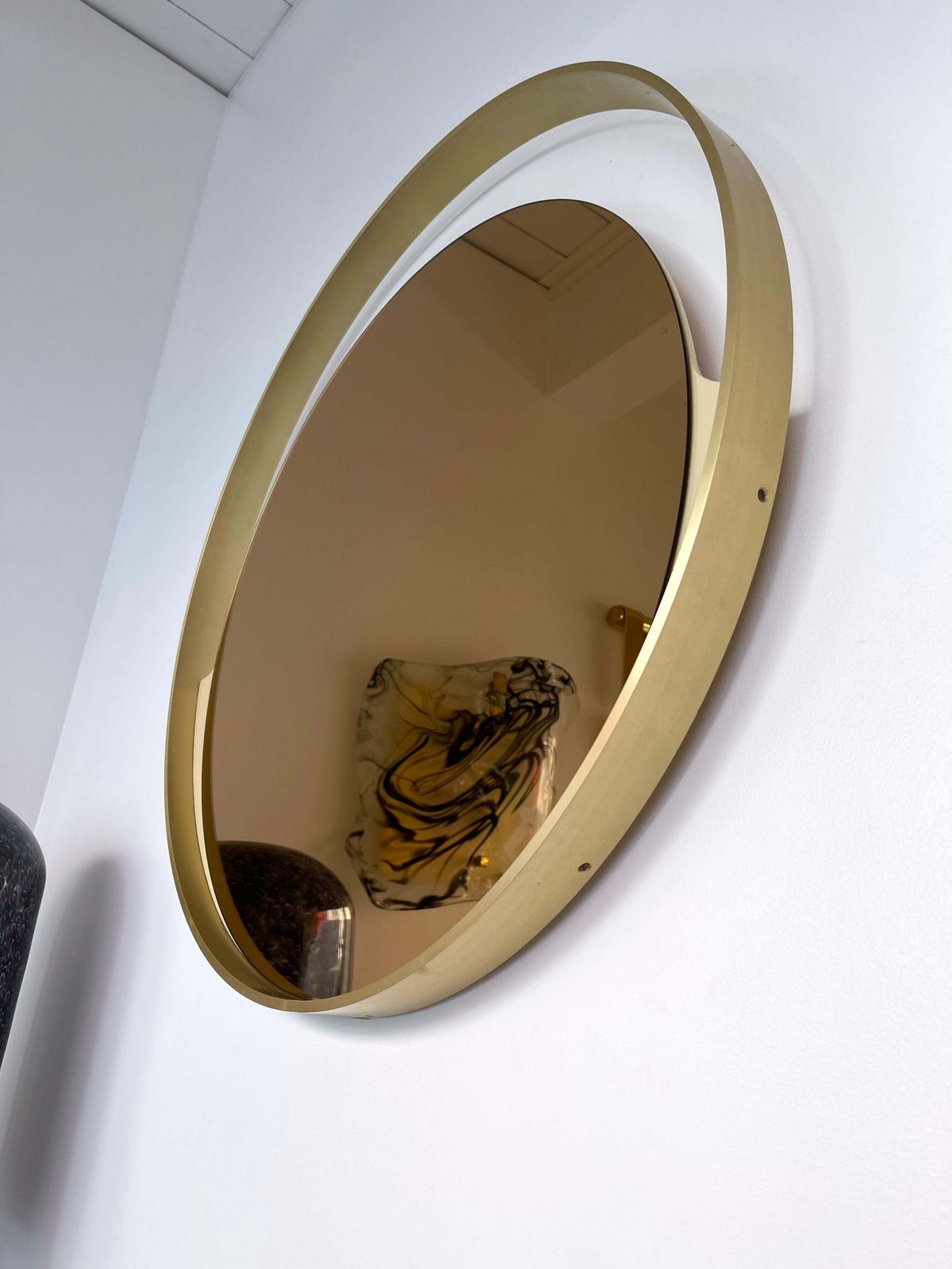Home Decor Brass Round Mirror Gold Tinted Glass By Modernindustria, Italy, 1970s photo