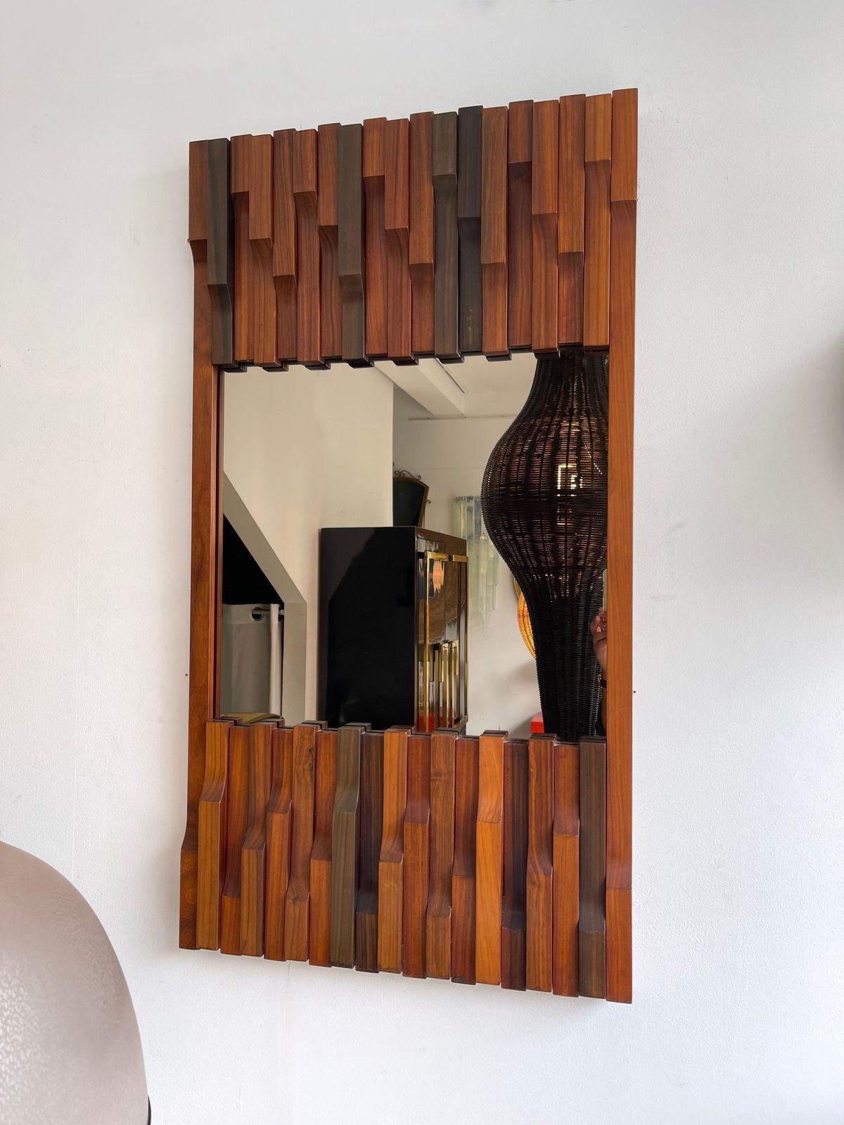 Wood Mirror By Luciano Frigerio. Italy, 1970s photo furniture