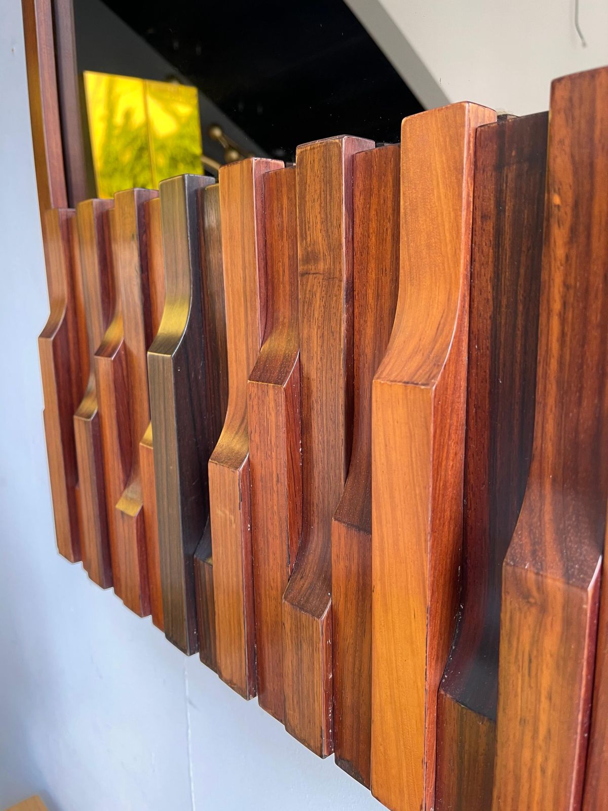 Wood Mirror By Luciano Frigerio. Italy, 1970s photo vintage