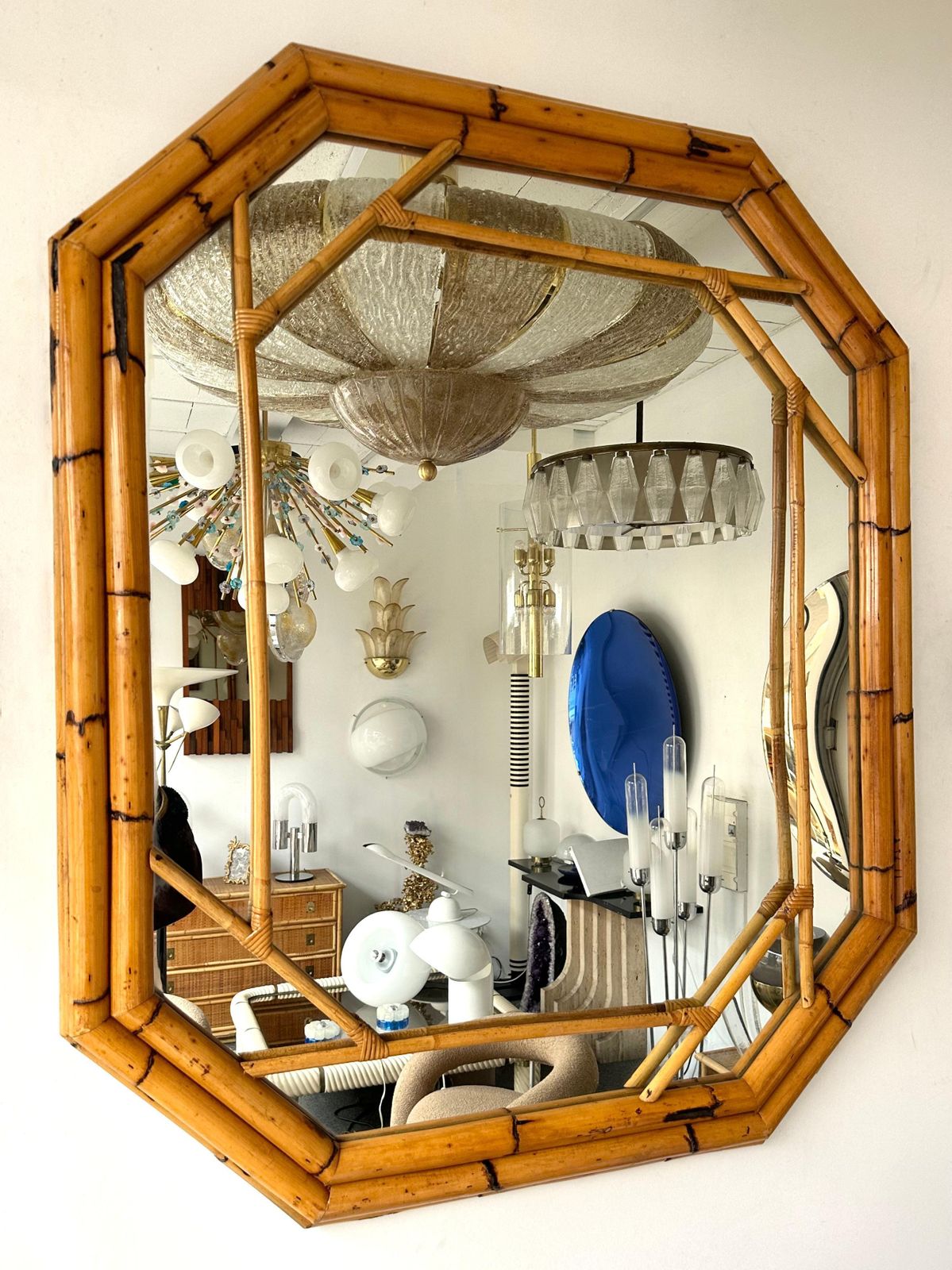 Bamboo Octogonal Beaded Mirror By Vivai Del Sud. Italy, 1970s photo vinterior