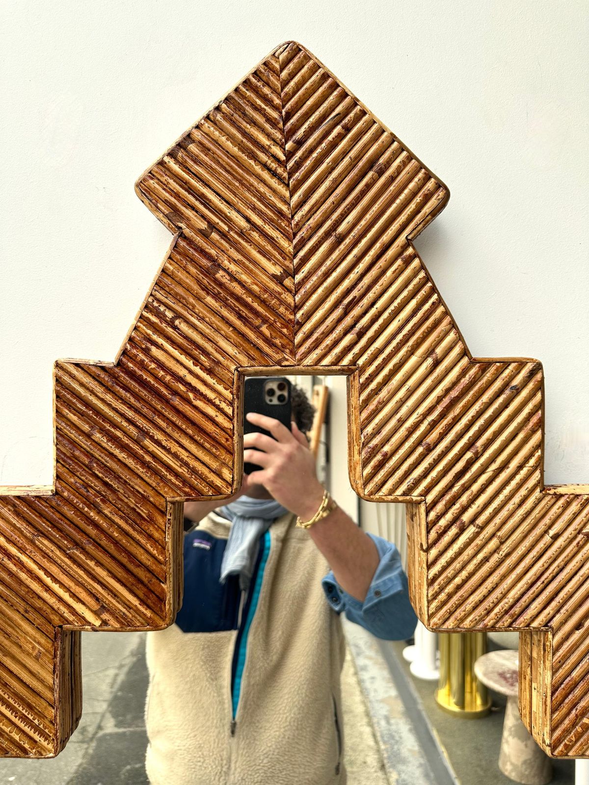 Rattan Pyramid Mirror By Vivai Del Sud. Italy, 1970s photo Home Decor
