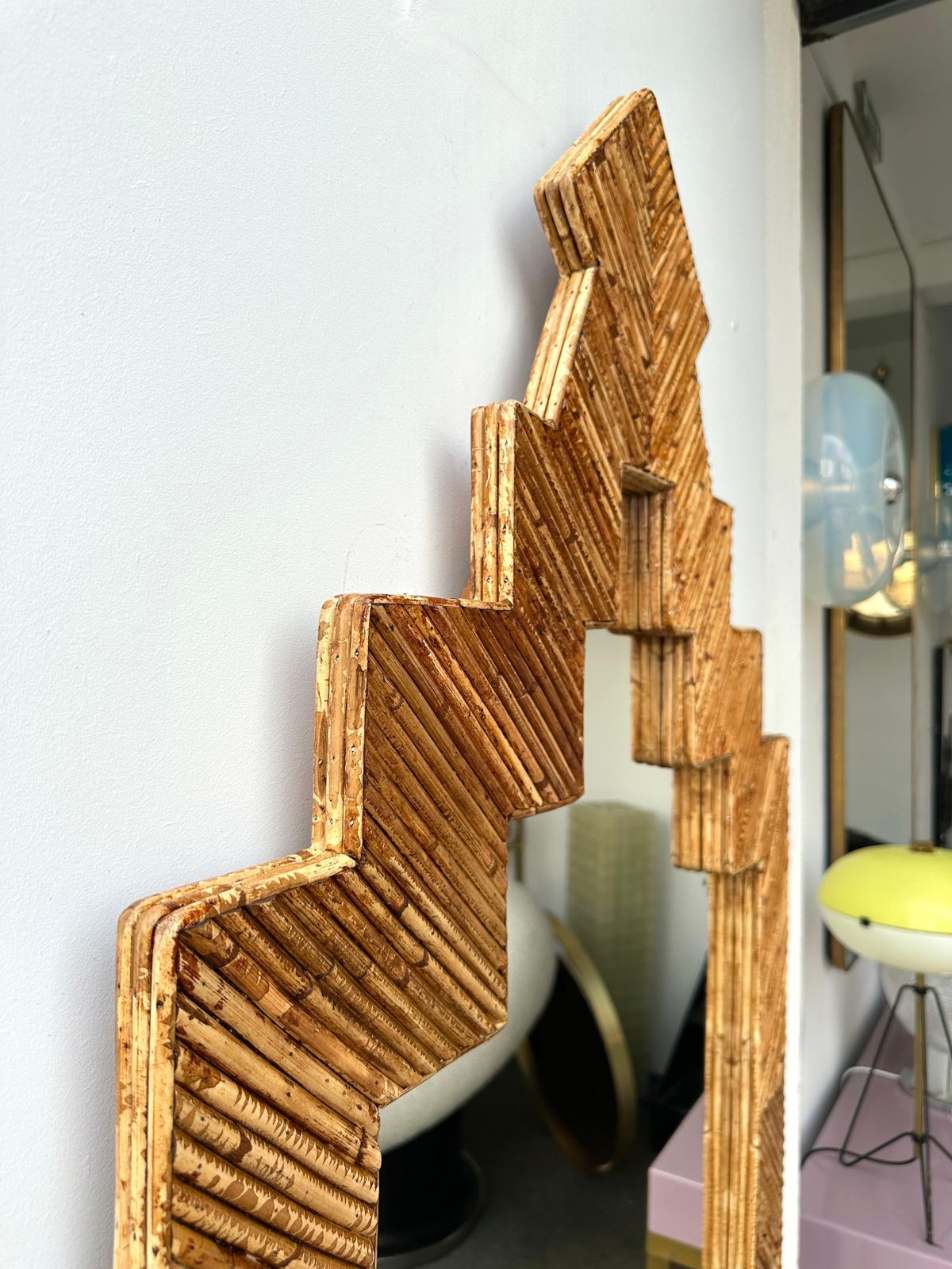 photo furniture Rattan Pyramid Mirror By Vivai Del Sud. Italy, 1970s