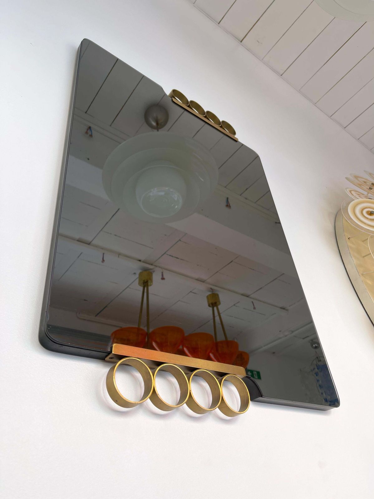 Pair Of Mirrors Brass Disc Gray Tinted Glass By Modernindustria, Italy, 1970s photo vintage