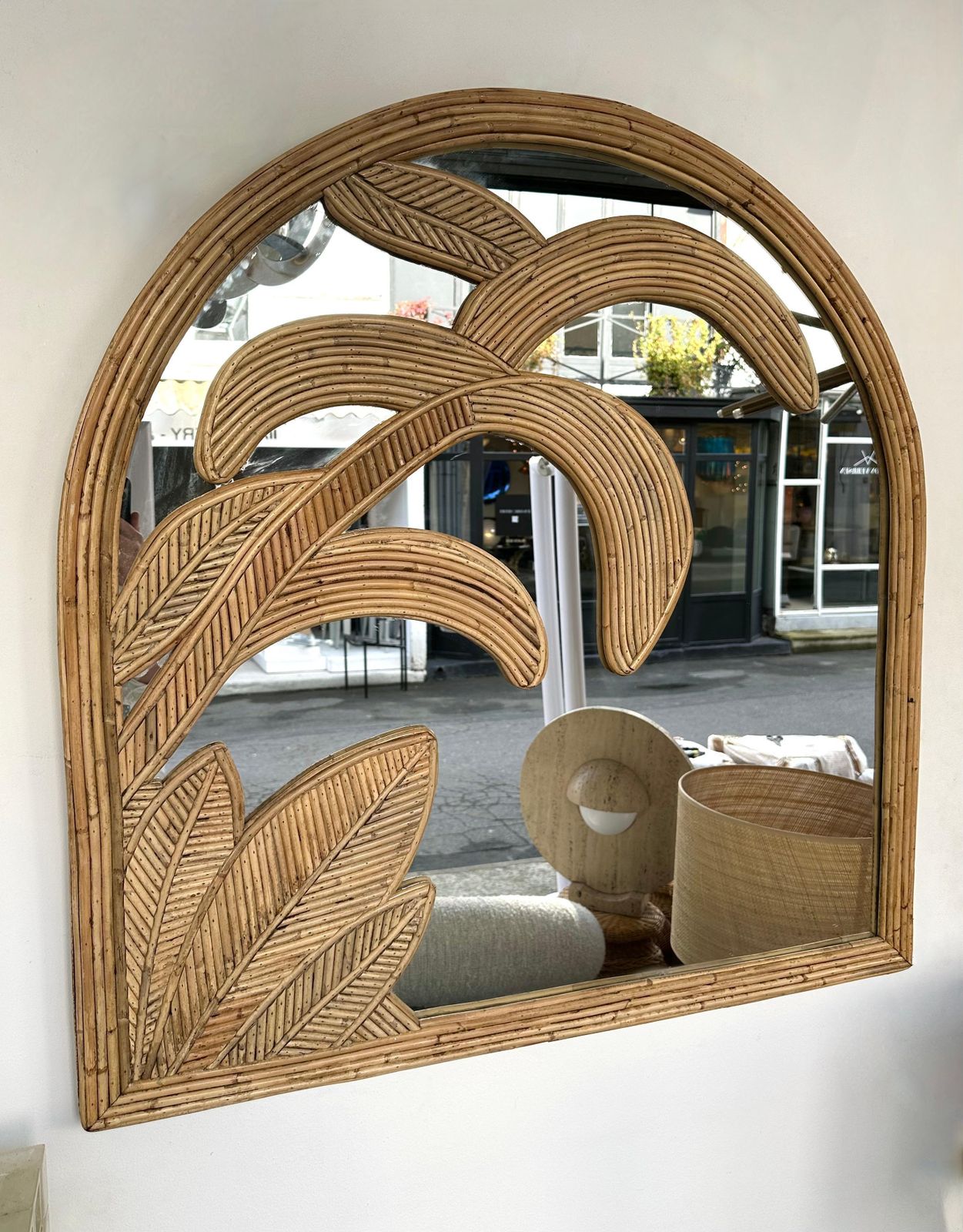 Rattan Palm Tree Mirror By Vivai Del Sud. Italy, 1970s photo furniture