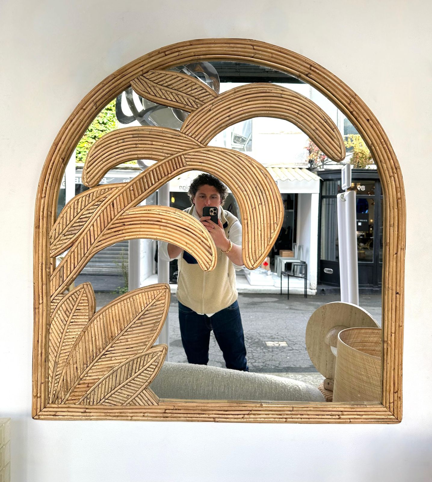 Rattan Palm Tree Mirror By Vivai Del Sud. Italy, 1970s photo for sale