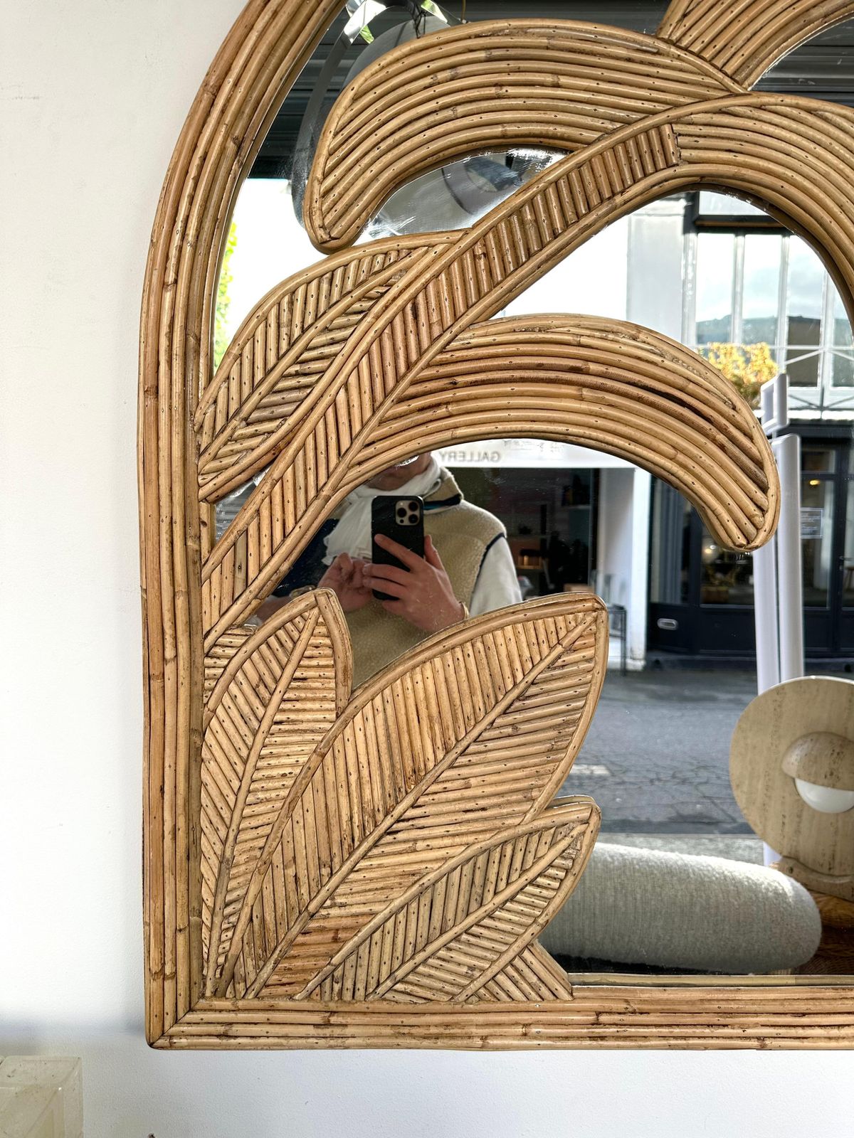 4447.0 Rattan Palm Tree Mirror By Vivai Del Sud. Italy, 1970s photo