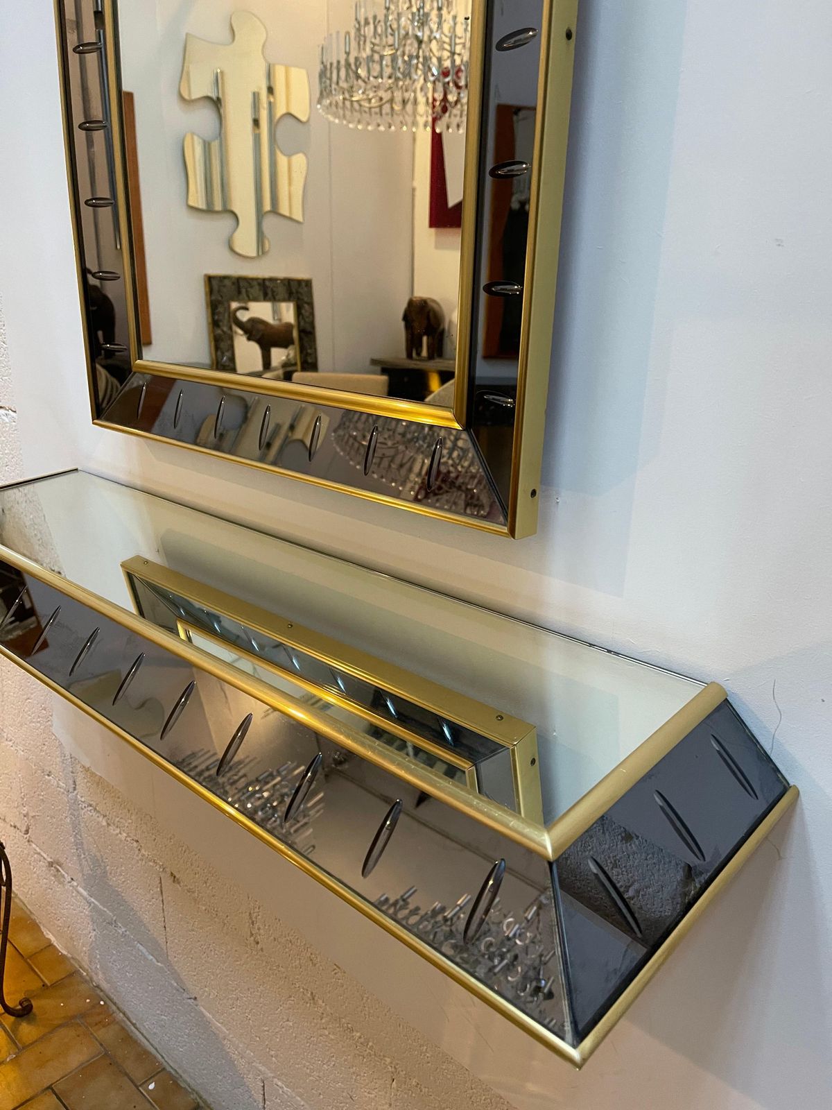 Mirror Console Glass And Brass By Cristal Art, Italy, 1960s photo 4960.0